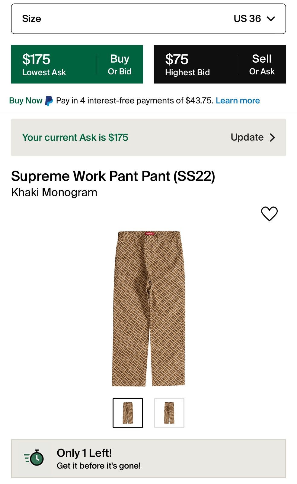 パンツ 22ss supreme work pant monogram Supreme Work Pant (FW22) - $128