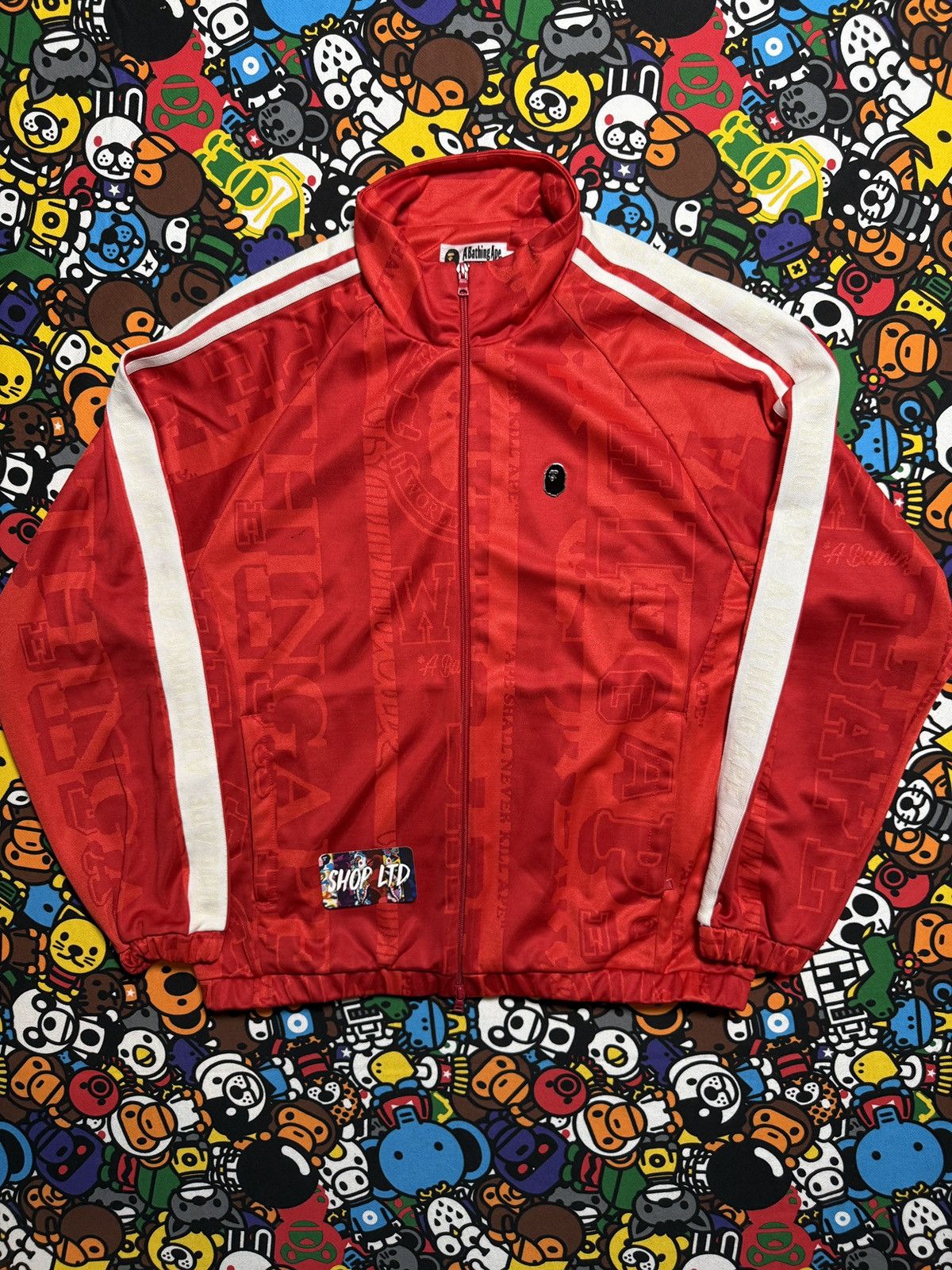 Bape A Bathing Ape Red Polyester Logo Track Jacket Size US L / EU 52-54 / 3 - 1 Thumbnail