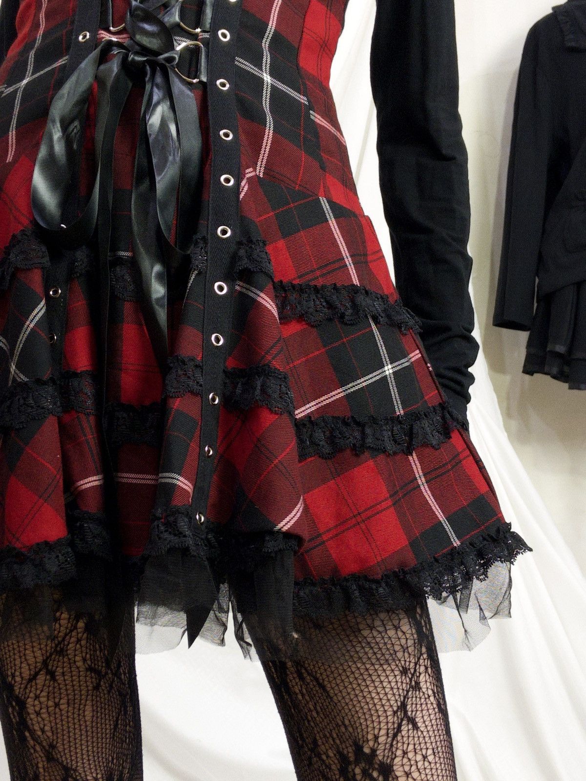 Vintage Hell Bunny tartan corset mini dress with lace alt goth punk Size XL / US 12-14 / IT 48-50 - 9 Thumbnail