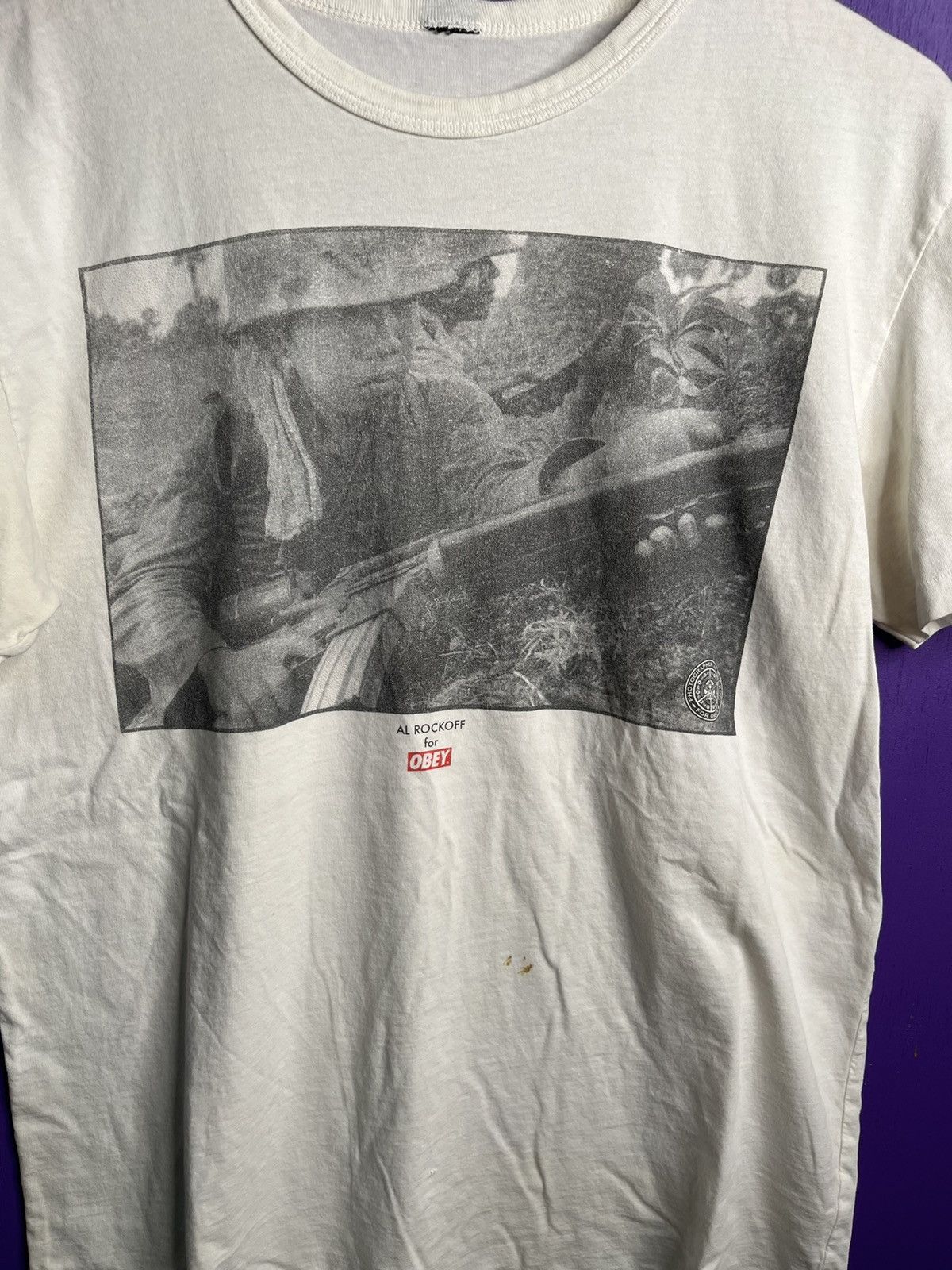 Obey × Vintage Vintage 90s Obey Al Rockoff military photo t-shirt Size US M / EU 48-50 / 2 - 3 Thumbnail