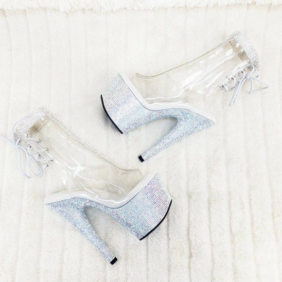 Other 1018C Bejeweled Rhinestone Platform & Trim Ankle Boots High Size US 7 / IT 37 - 7 Thumbnail