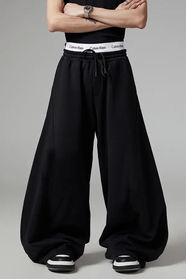 Japanese Brand VIBE Black Y2K Wide Leg Baggy Sweatpants Size US 33 - 2 Thumbnail