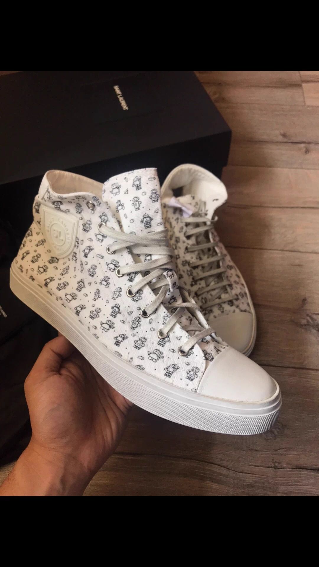 Saint Laurent Paris SLP high-top canvas leather sneakers 42.5 EU Robot Size US 9.5 / EU 42-43 - 2 Thumbnail