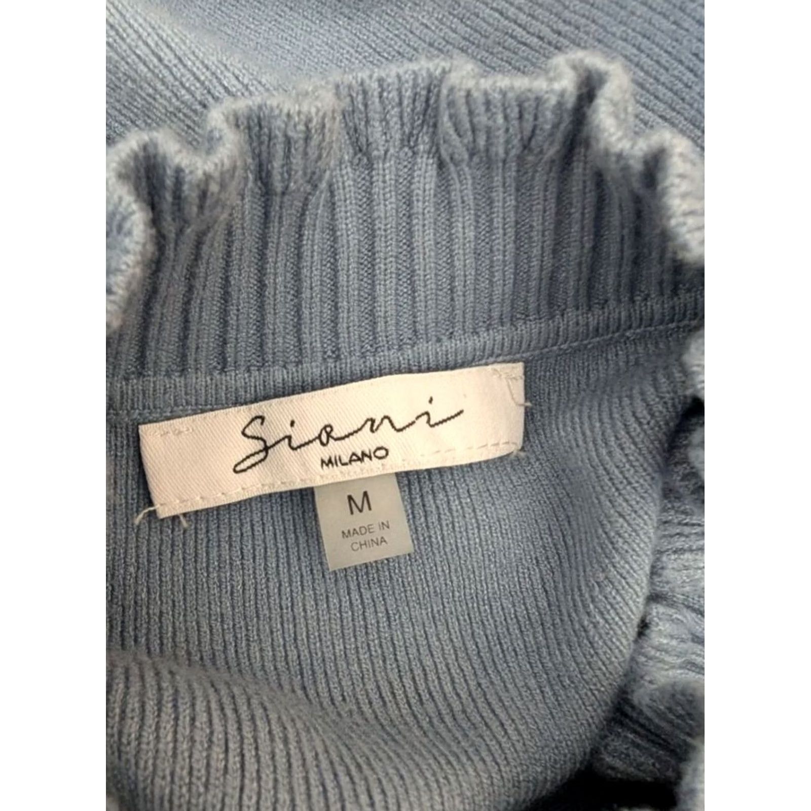 Vintage Sioni Light Blue Mock Neck Sweater Sz M Women Shirt Pullover Balloon Sleeve Crochet Mixed Media Blue 90s? Size M / US 6-8 / IT 42-44 - 6 Thumbnail