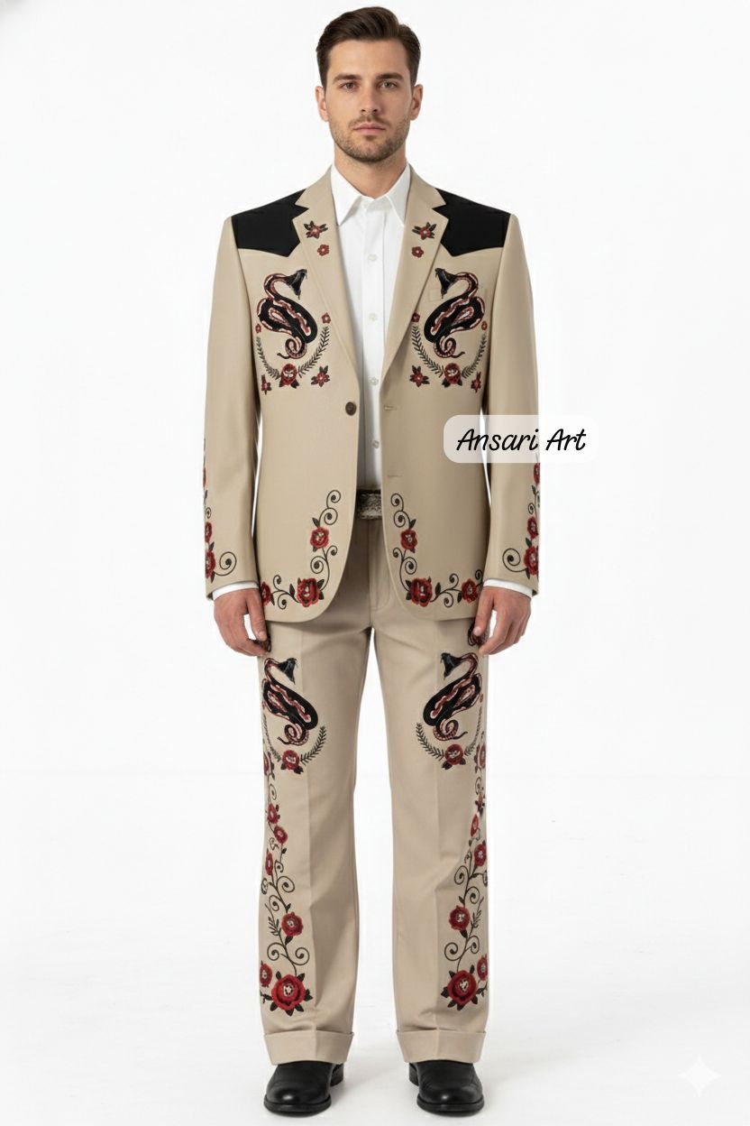 Other Men 2PC Customized Snake, floral embroidery western outfit Size 44R - 2 Thumbnail