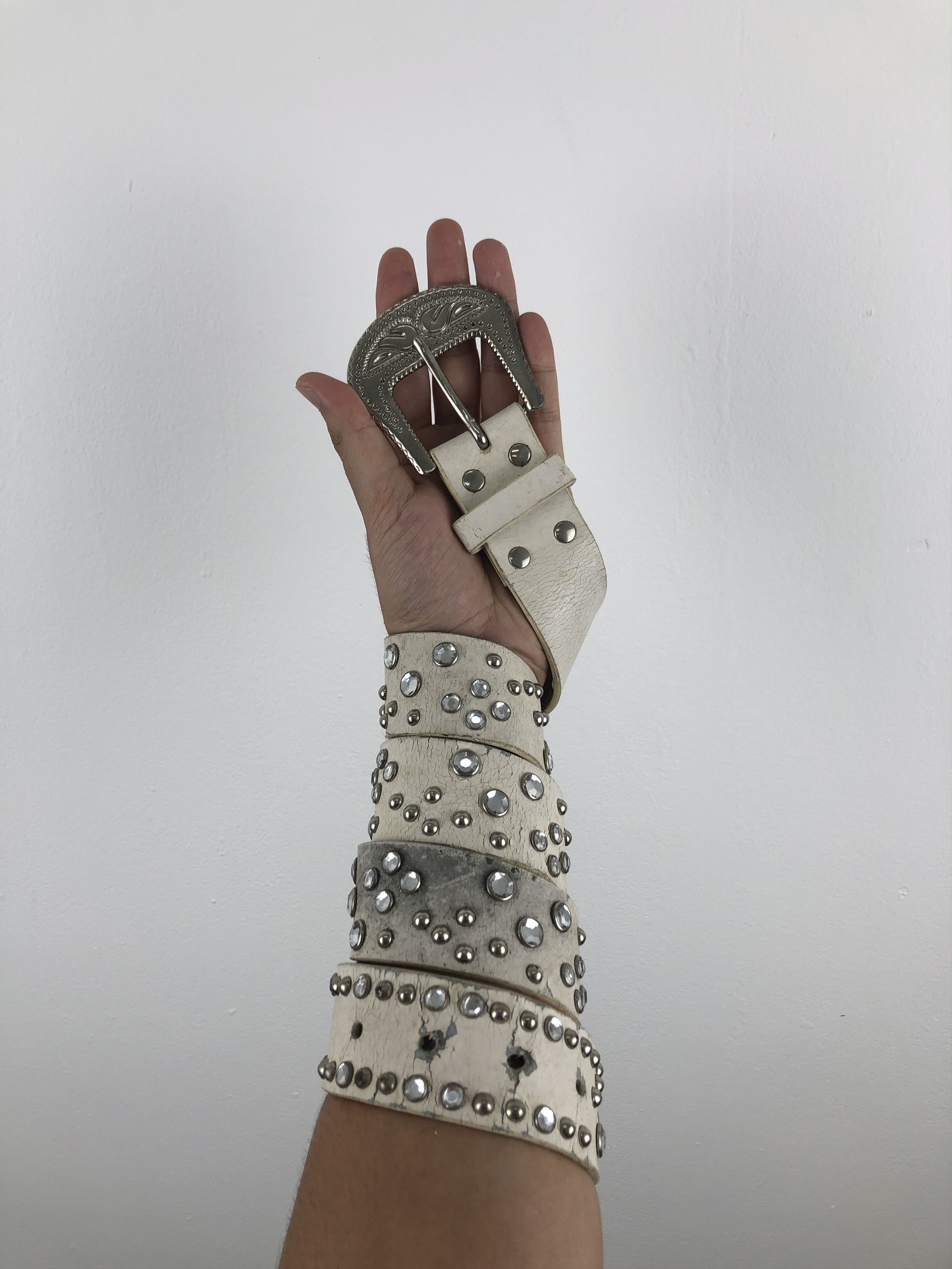 If Six Was Nine Vintage 70s Rhinestones Studded Punk Style Belt Size ONE SIZE - 1 Thumbnail