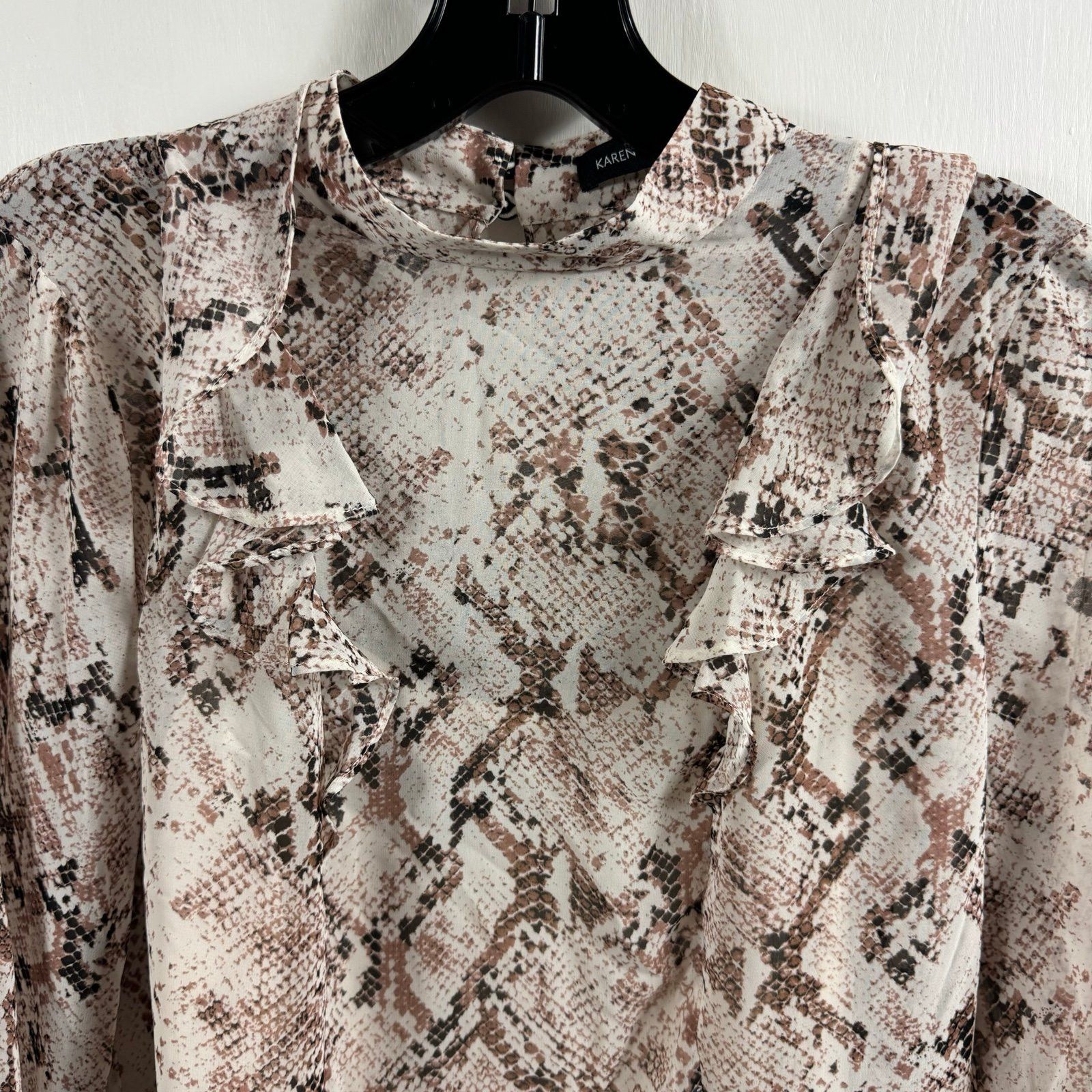 Karen Millen Karen Millen brown cream snake print ruffle trip high neck Size M / US 6-8 / IT 42-44 - 2 Thumbnail