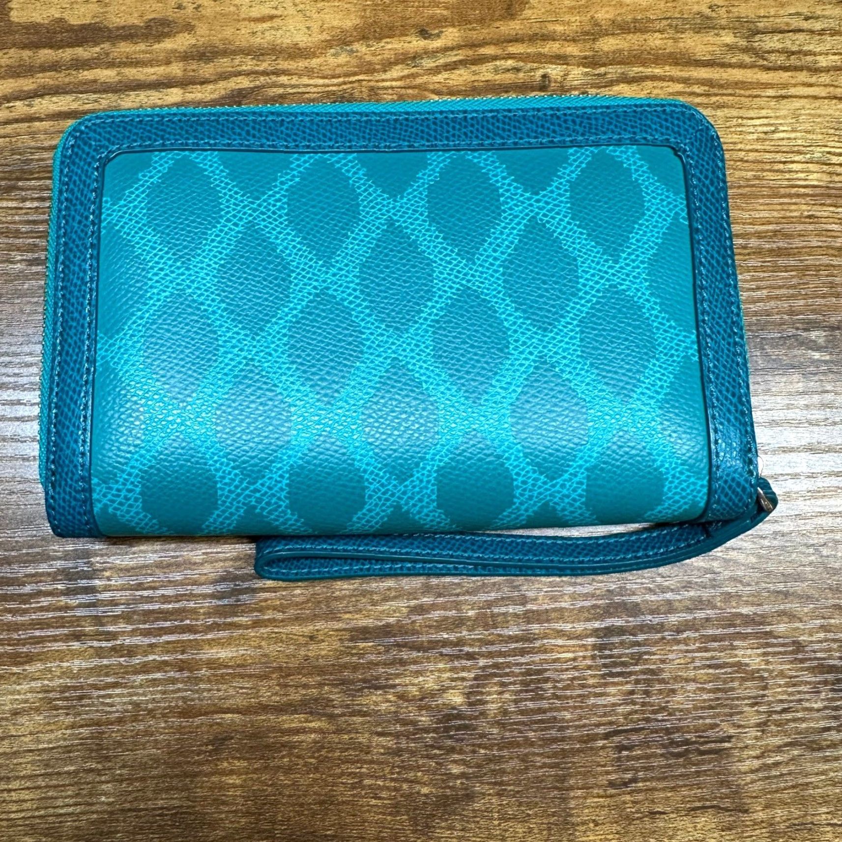 Vera Bradley Vera Bradley Teal Faux Leather Wristlet Wallet Clutch Argyle Diamond Pattern Zipper Credit Card IDs Women's One Size Size ONE SIZE - 3 Thumbnail