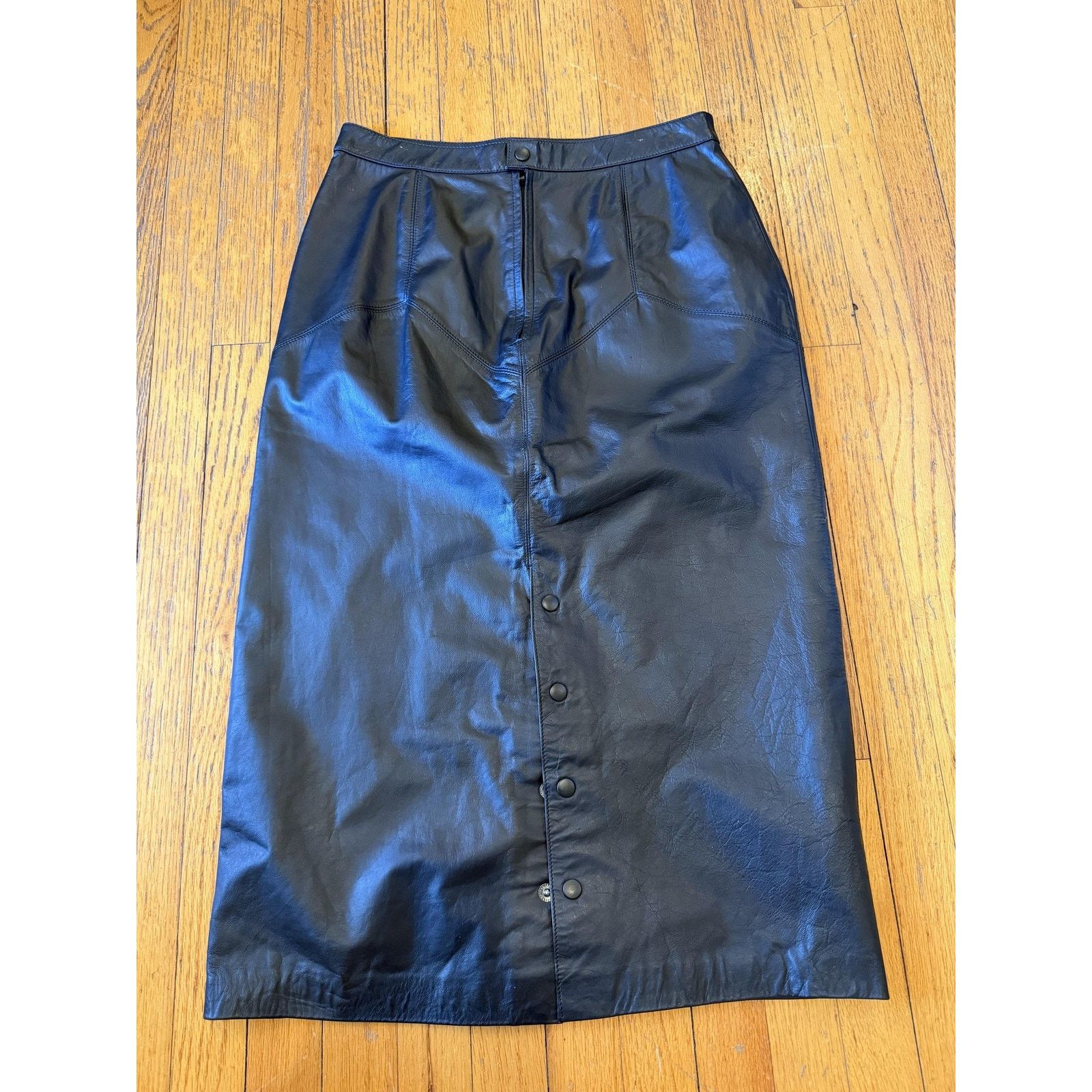 G-III Vintage G-III Leather Midi Skirt 13/14 Black Size 32" / US 10 / IT 46 - 6 Thumbnail