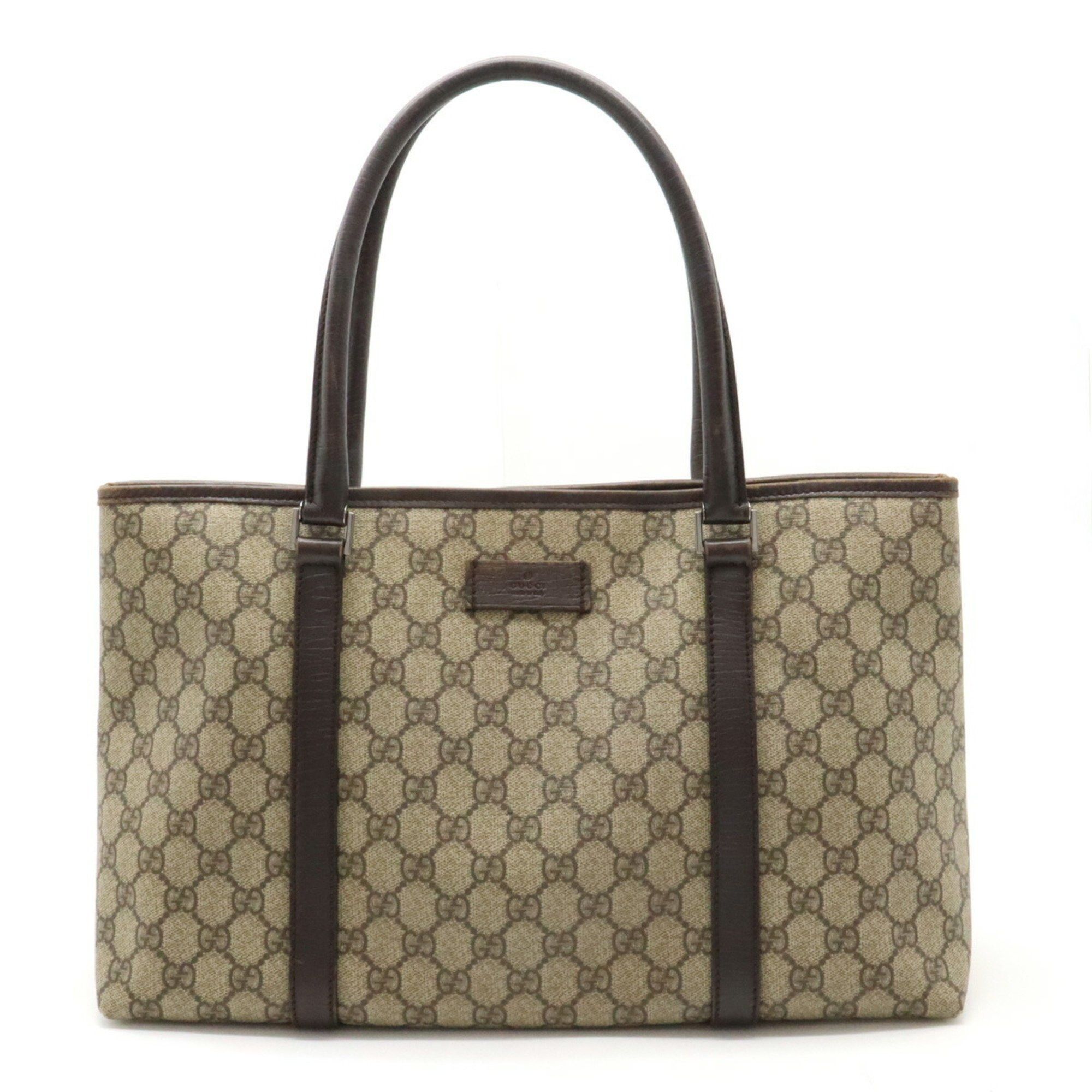 image of Gucci GG Supreme Plus Tote Bag Shoulder Pvc Leather Khaki Beige Dark Brown 114595, Women's