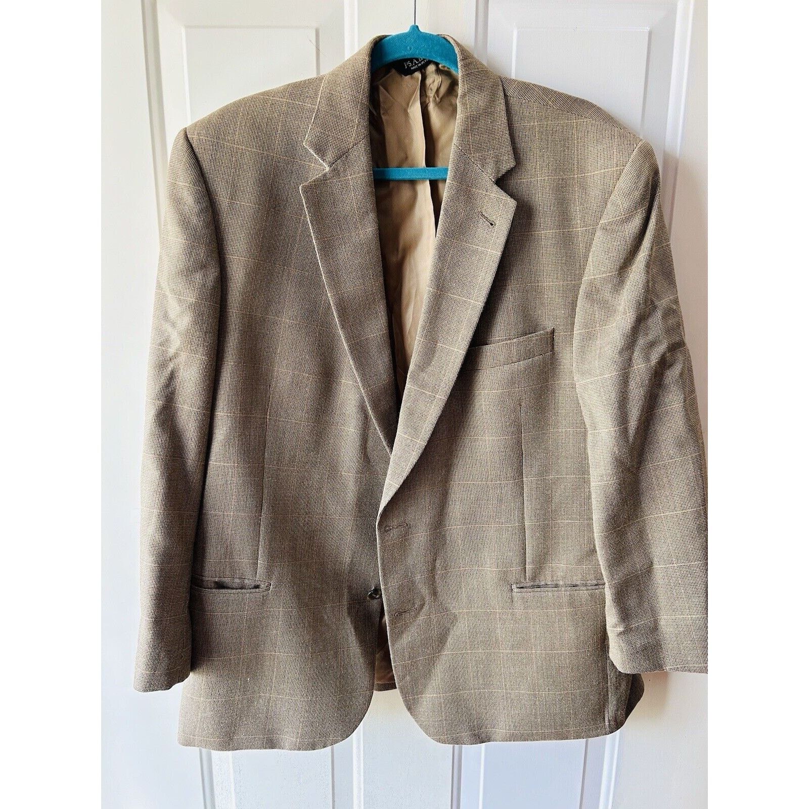 Jos. A. Bank Jos A Bank Tan Silk Wool Glen Plaid Blazer Jacket Mens 46R Size 46R - 10 Thumbnail