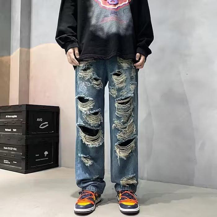 image of Distressed Denim Denim Drill Tears Jeans Unique in Blue, Men's (Size 32)