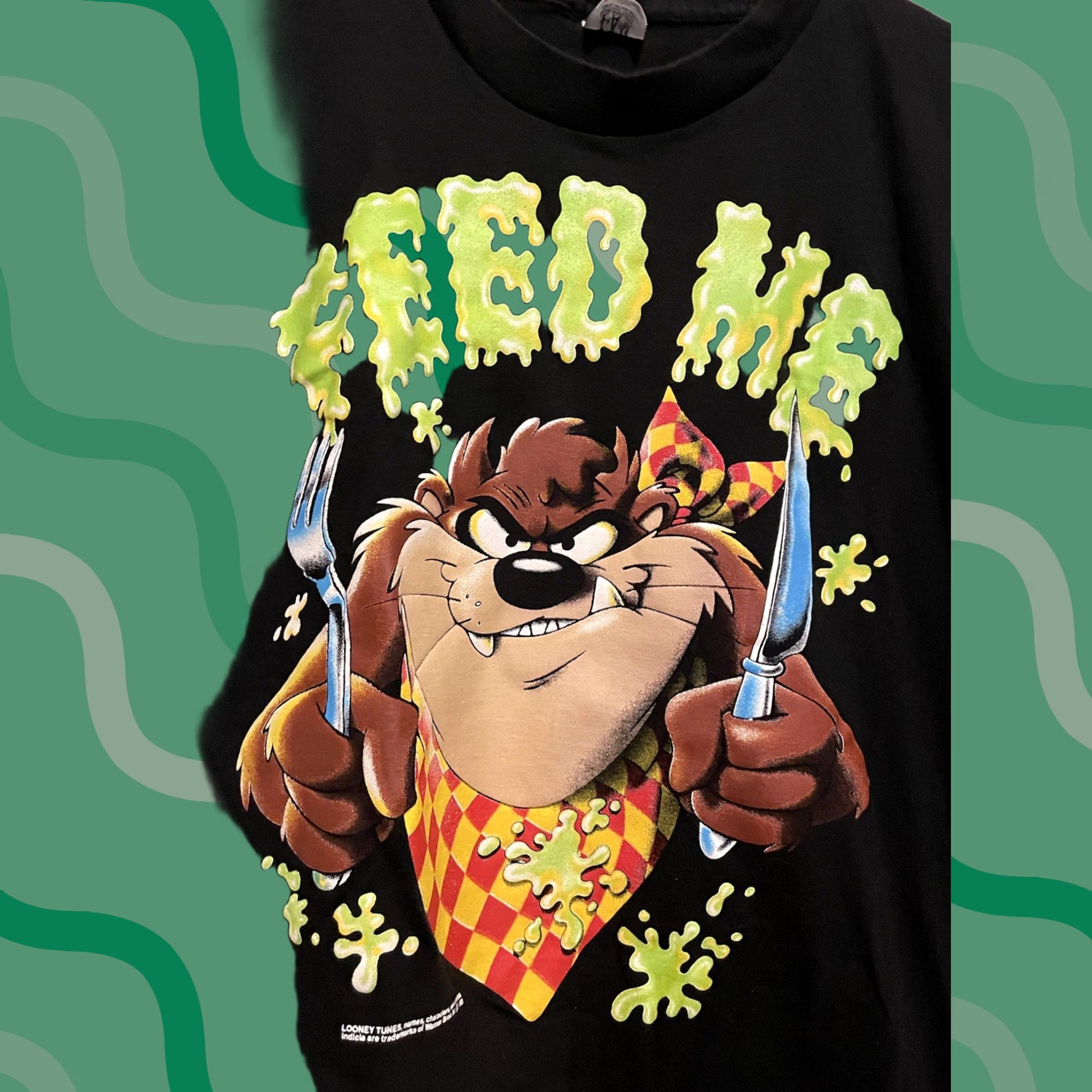 Vintage VINTAGE 1992 Taz Feed Me Looney Tunes T-Shirt Size L Warner Bros Single Stitch Mens Short Sleeve Crew Neck Black 90s Cartoon Graphic Print C238 Size US L / EU 52-54 / 3 - 1 Thumbnail