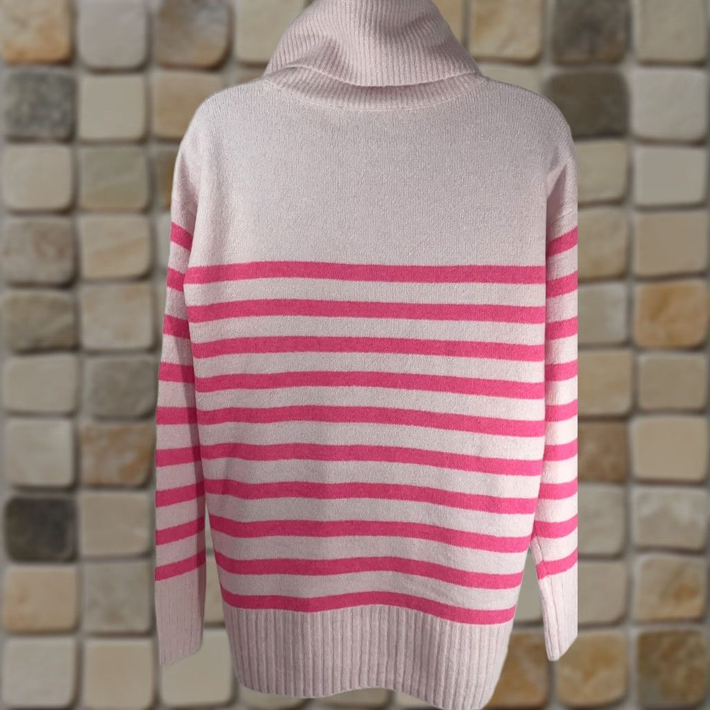 Loft Loft Women Small Cowl Neck Sweater Knit Ribbed Trim Striped Pink NWT Pullover Long Sleeve Regular Fit Size S / US 4 / IT 40 - 1 Thumbnail