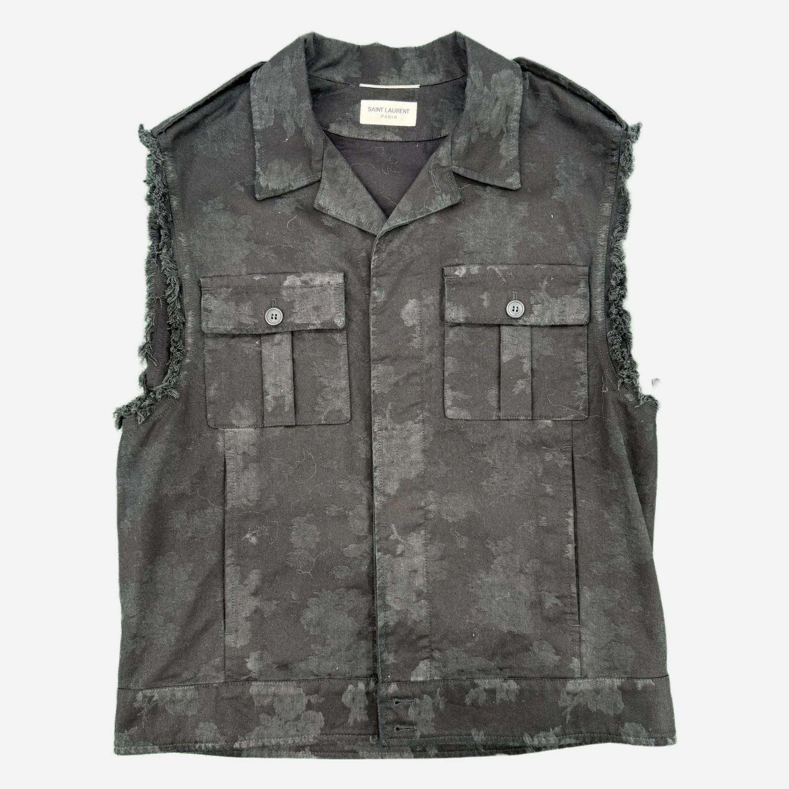 Saint Laurent Paris Saint Laurent Floral Sleeveless Denim Jacket L Used Size US L / EU 52-54 / 3 - 1 Thumbnail