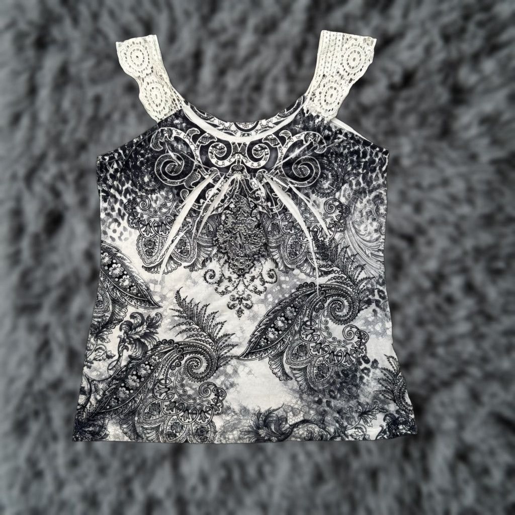 Vintage VINTAGE Y2K Tank Top L Paisley Crochet Boho Whimsigoth Fairy Grunge Rhinestones Size L / US 10 / IT 46 - 1 Thumbnail