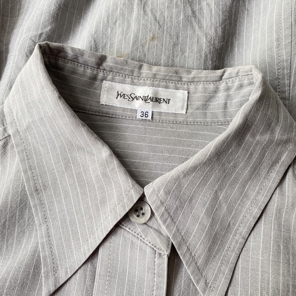 Yves Saint Laurent YVES SAINT LAURENT Light Gray Striped Pocket Shirt Size XS / US 0-2 / IT 36-38 - 14 Thumbnail