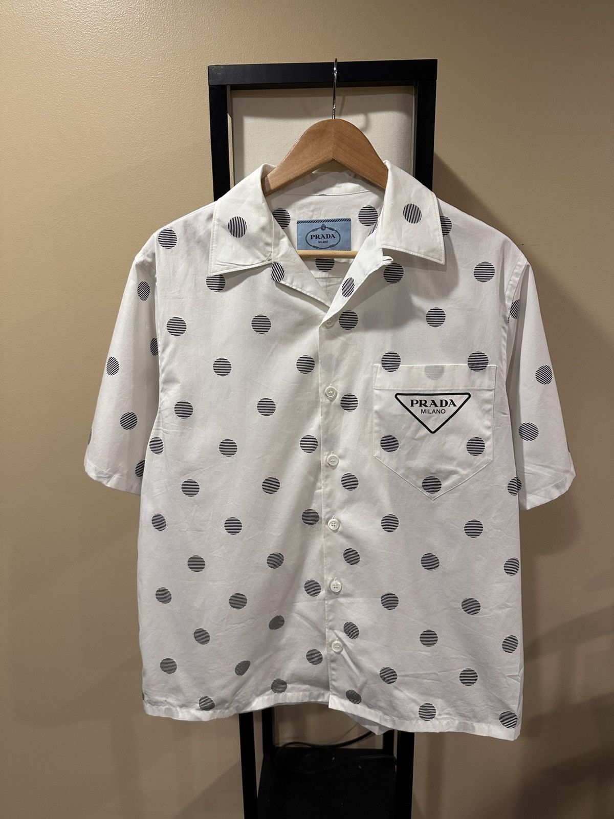 Prada Prada Polka-Dot White Triangle Logo Bowling Button Up Shirt Size US M / EU 48-50 / 2 - 1 Thumbnail