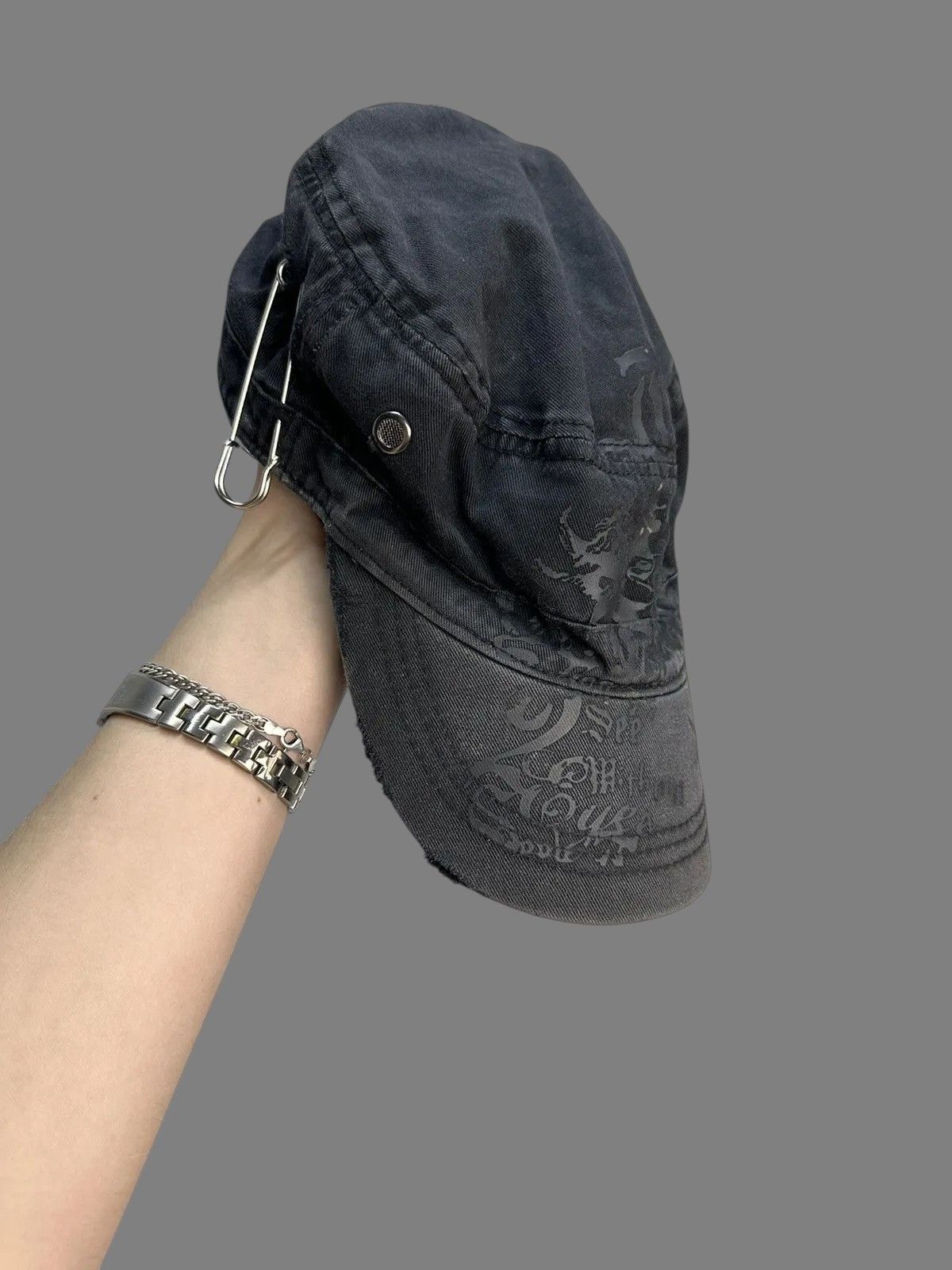 If Six Was Nine Retro Black Gothic Cap Military Design Vintage Y2K Size ONE SIZE - 10 Thumbnail