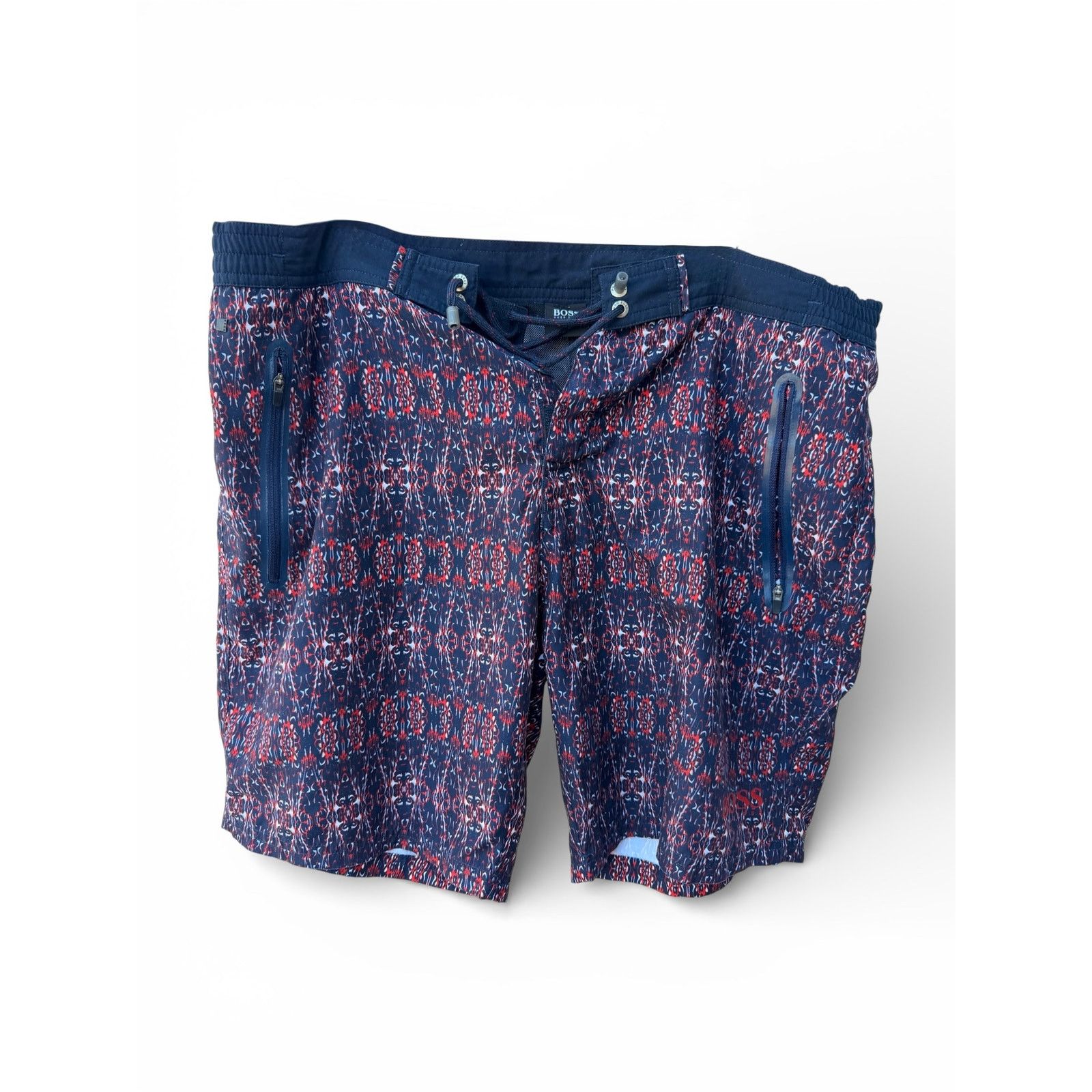 Hugo Boss Hugo Boss Navy Red Patterned Swim Trunks Medium Size US 32 / EU 48 - 1 Thumbnail