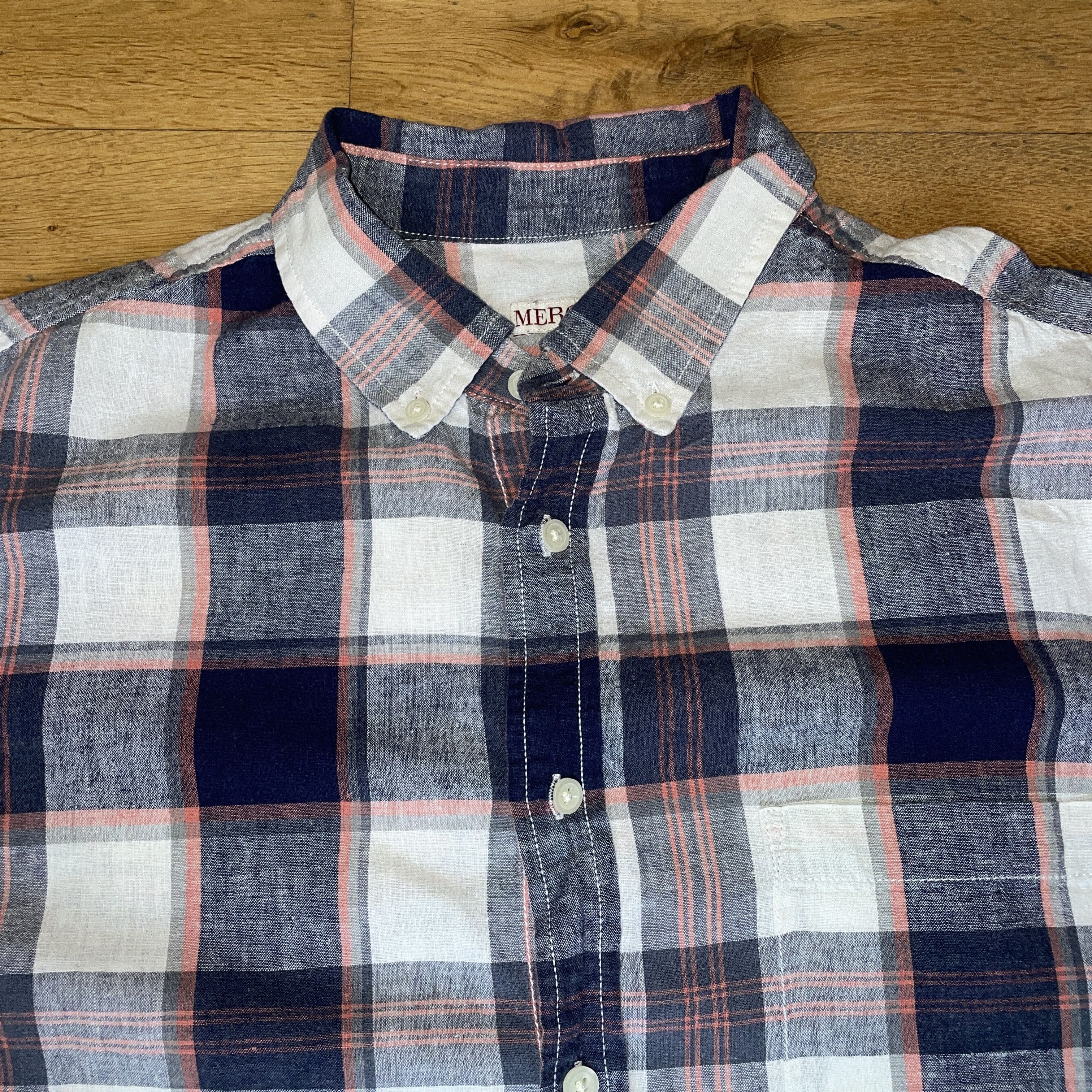 Ann Summers × Merona Merona Men's Fashionable Shirt Summer 55% Linen Check Size L Size US L / EU 52-54 / 3 - 3 Thumbnail