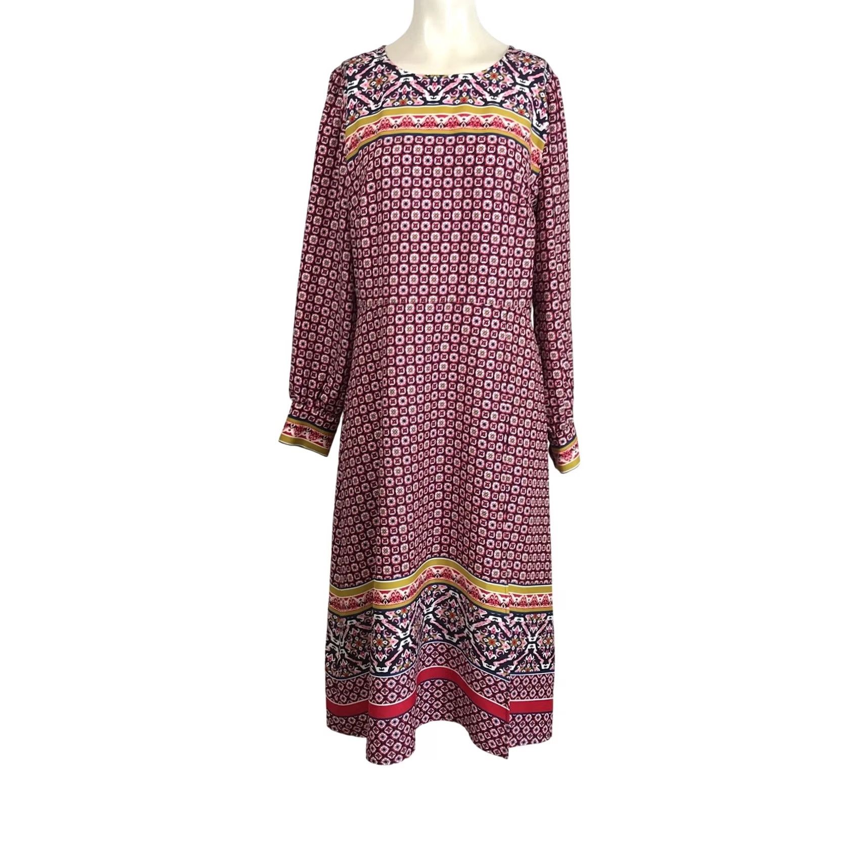 Loft LOFT Womens Graphic Midi Dress Red Blue Yellow Size XL / US 12-14 / IT 48-50 - 2 Thumbnail