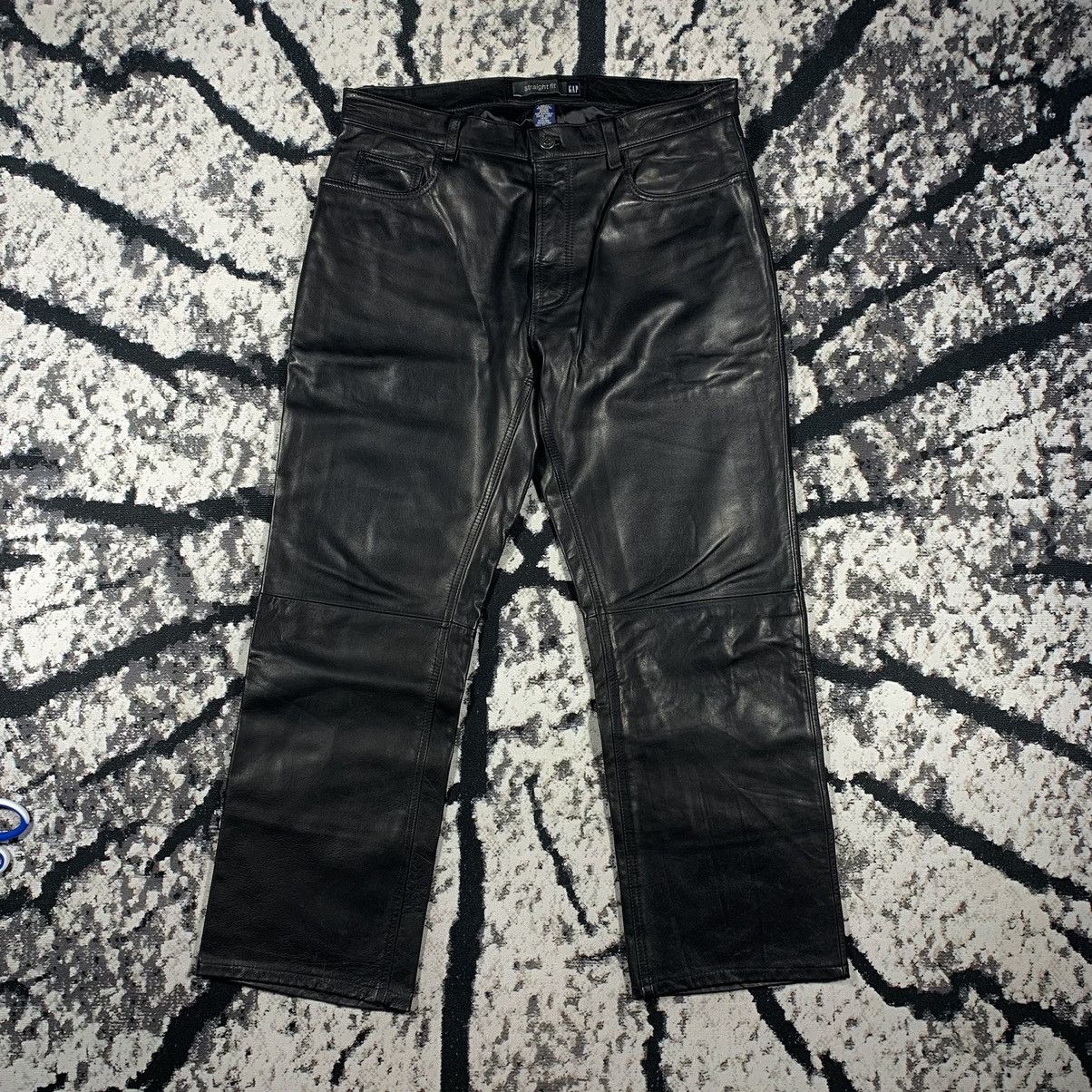 Pre-owned Gap X Genuine Leather Vintage 90's Gap Leather Pants Ultra Straight Fit In Black