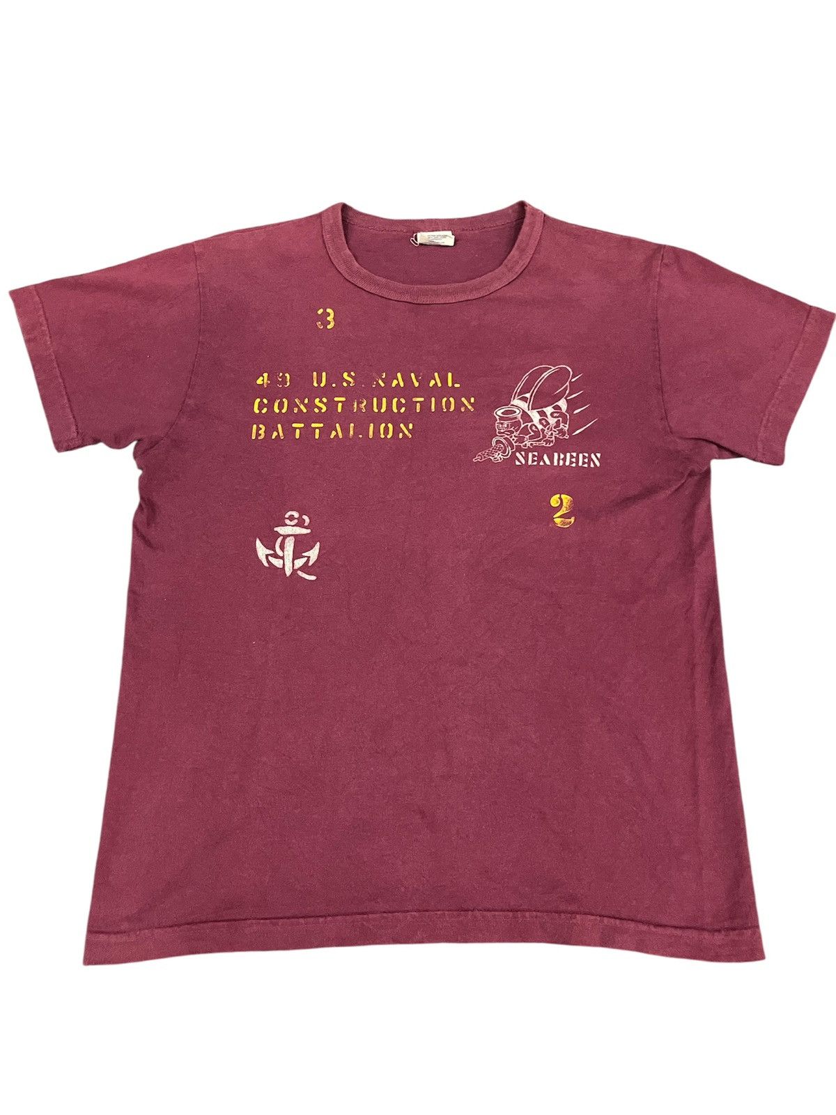 💥Faded Maroon US naval construction battalion BUZZ RICKSONS