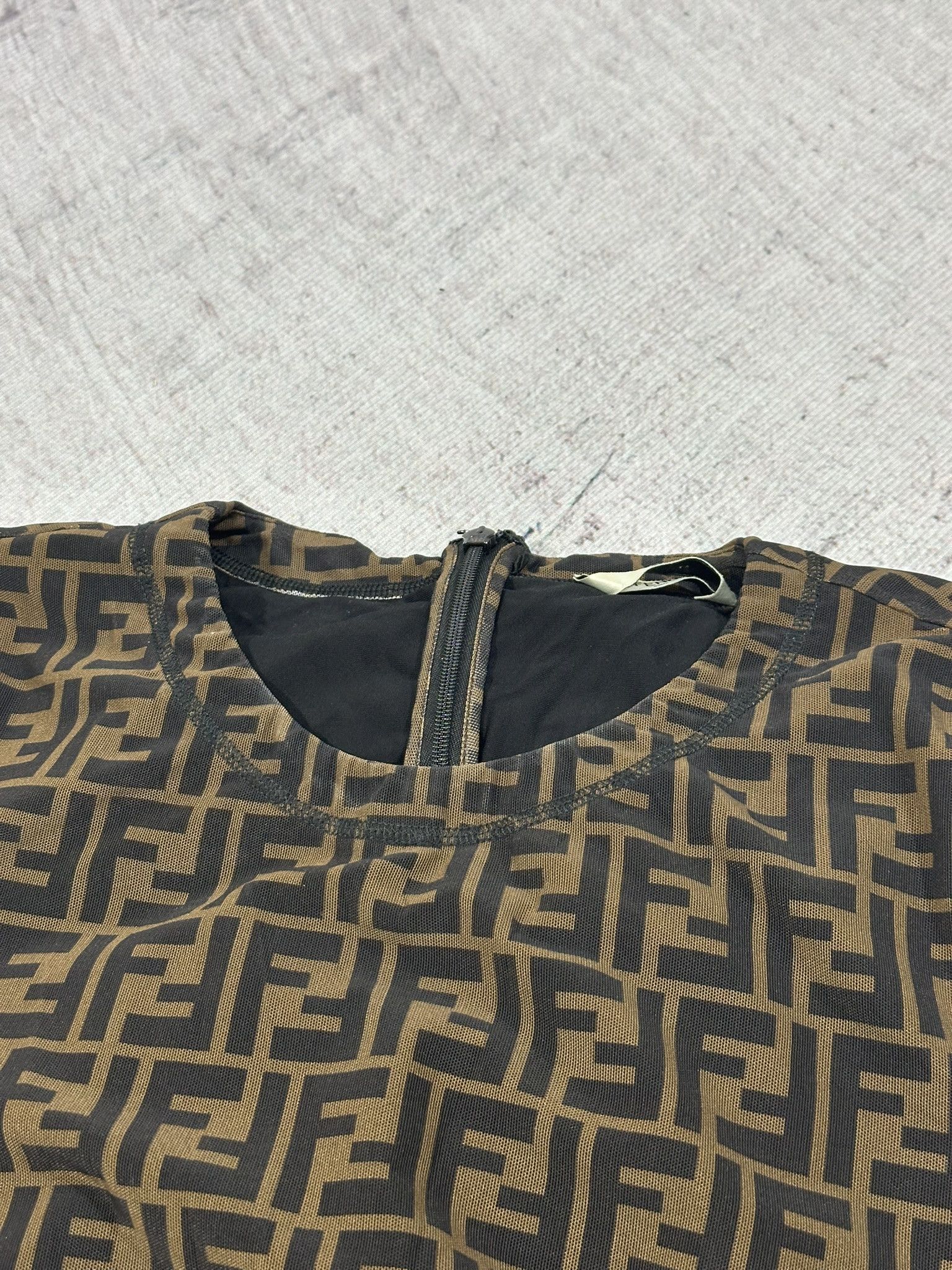Fendi Fendi Midi Dress FF Monogram Zucca Mesh Sheath Brown Logo Size S / US 4 / IT 40 - 9 Thumbnail