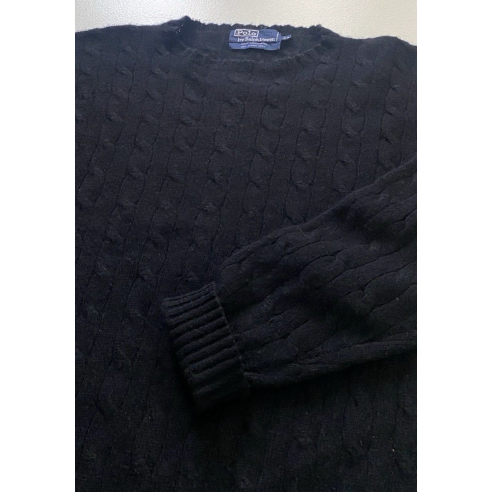 Polo Ralph Lauren MEN'S VINTAGE Polo Ralph Lauren Cable Knit Cashmere Sweater Black Sz 44 L US Size US L / EU 52-54 / 3 - 7 Thumbnail