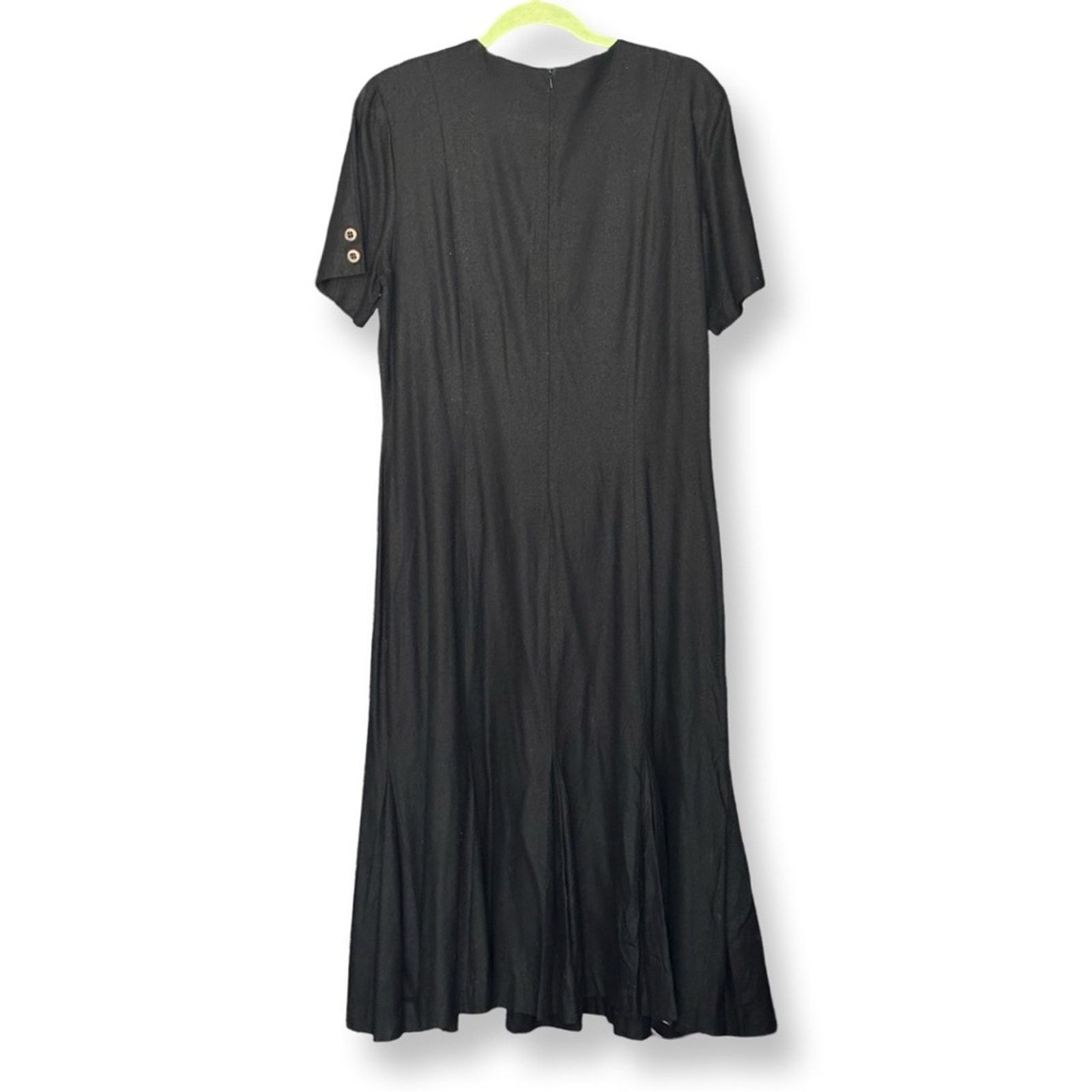Vintage CC Courtenay Black Raw Silk Fluted Short Sleeve Midi Dress Size XL / US 12-14 / IT 48-50 - 3 Thumbnail