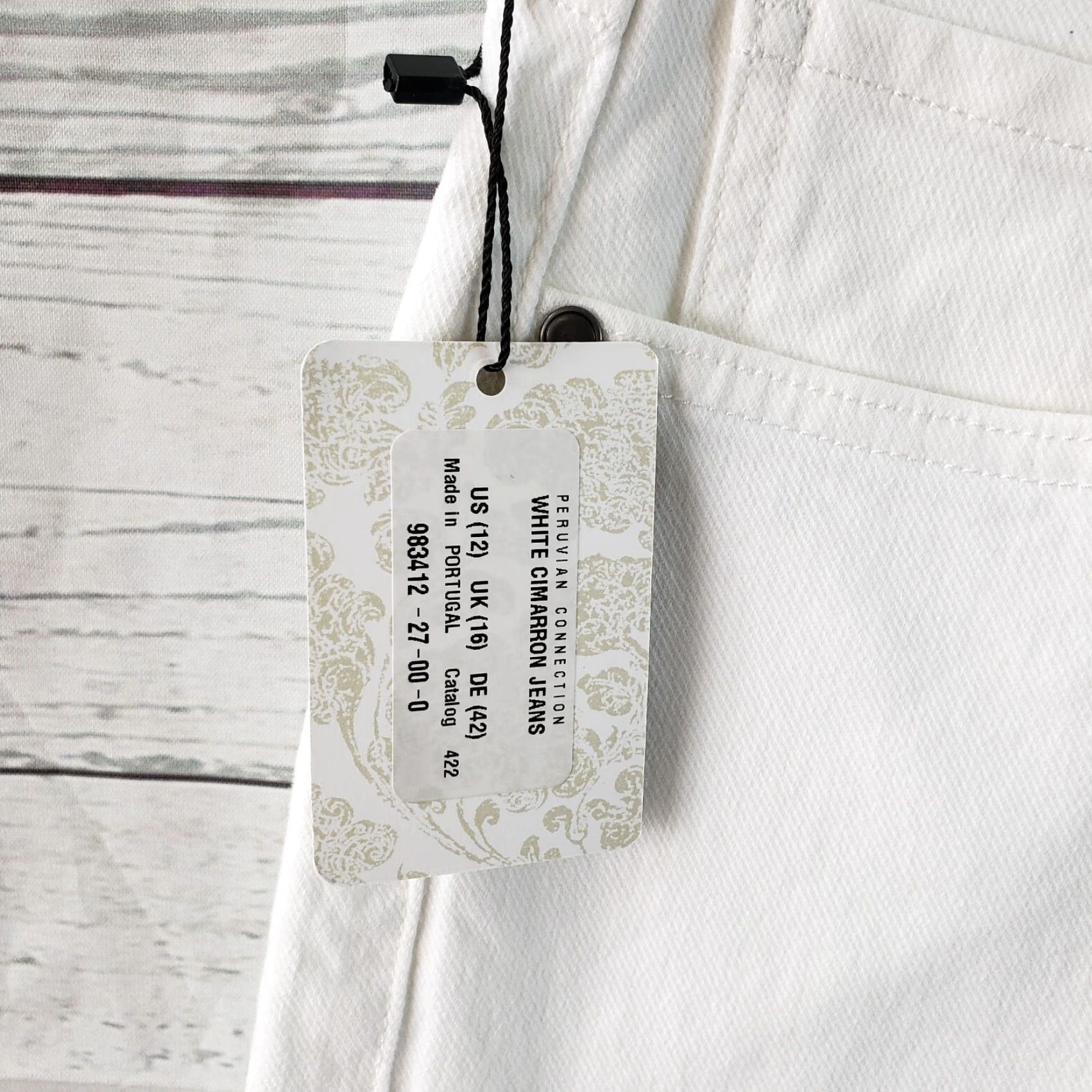 Vintage Peruvian Connection Womens Cimarron Jeans Sz 12 White High Rise Button Fly Skinny Denim Cotton Blend Regular Inseam 29 Womens Size 34" / US 12 / IT 48 - 3 Thumbnail