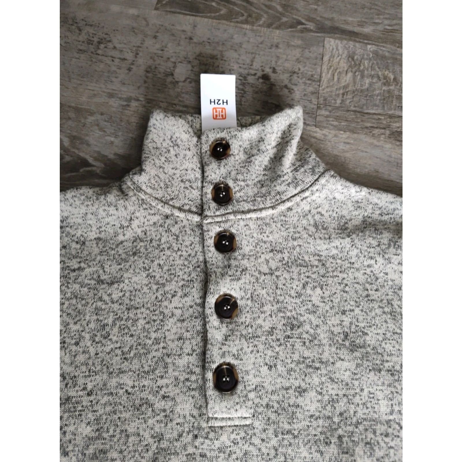 Vintage H 2H Mens S Cream Gray Marled Knit Pullover Sweater 1/4 Button Mock Neck NWT S Size US S / EU 44-46 / 1 - 6 Thumbnail