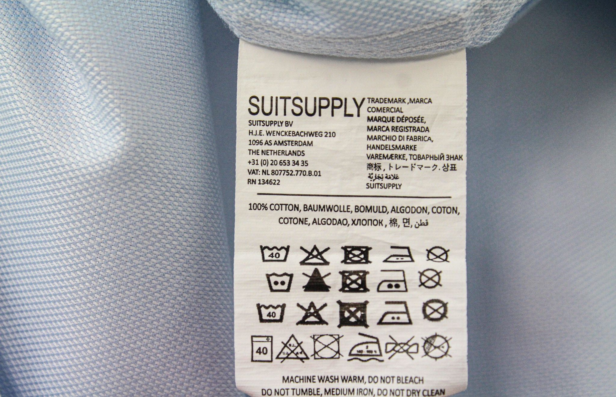 Suitsupply 46/18 Slim Blue Cotton Shirt 73694 Size US XL / EU 56 / 4 - 6 Thumbnail