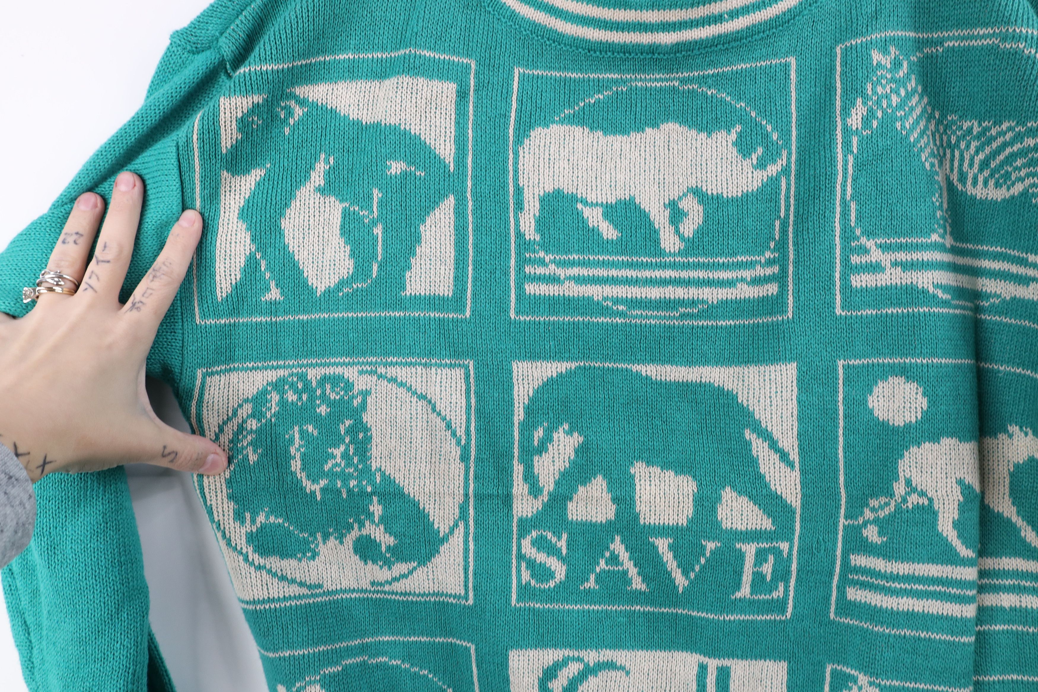 Vintage Vintage 90s Streetwear the Wildlife Safari Knit Sweater Teal Size S / US 4 / IT 40 - 4 Thumbnail