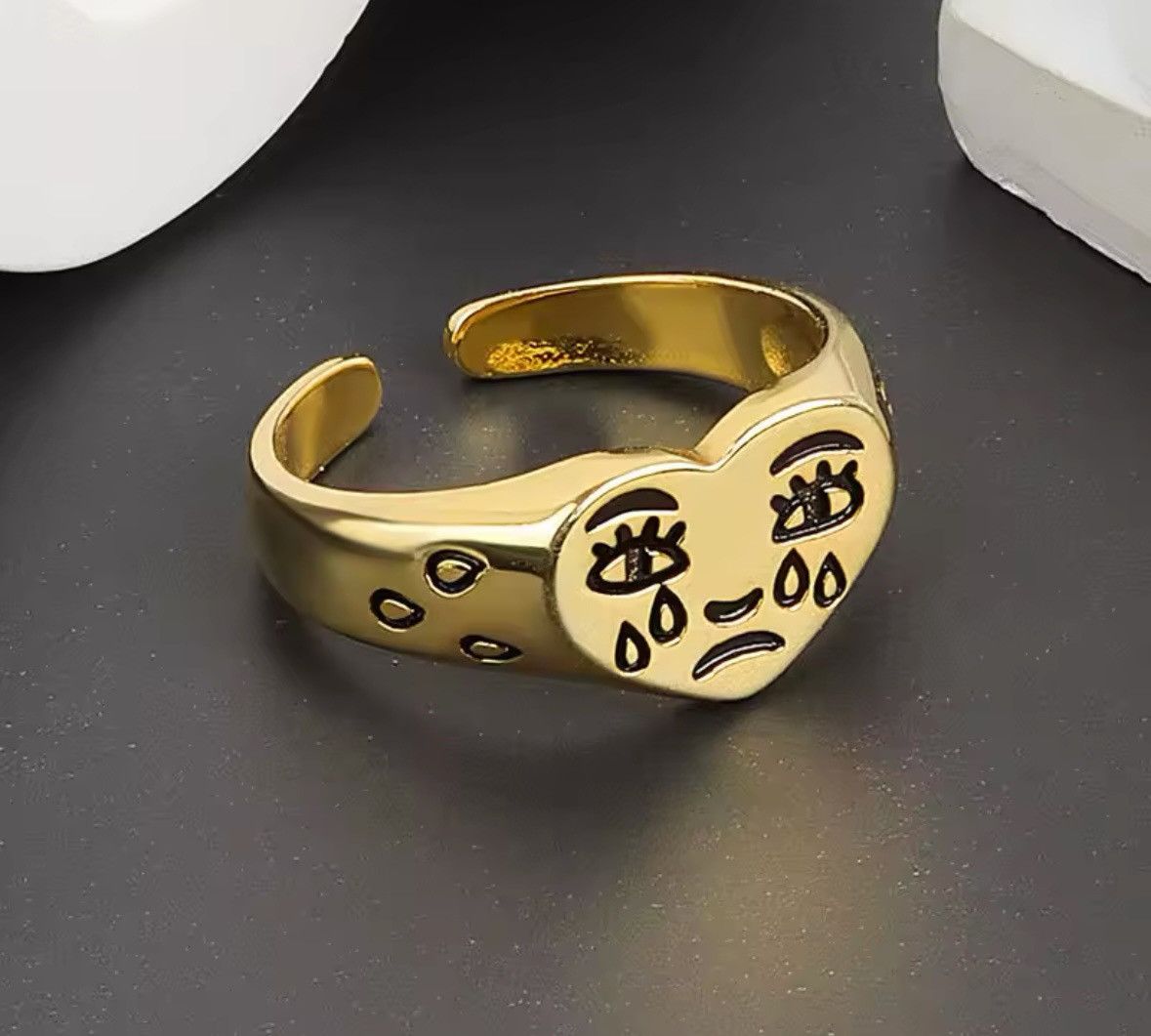 Jewelry Heart ring with Sad face Size ONE SIZE - 4 Thumbnail