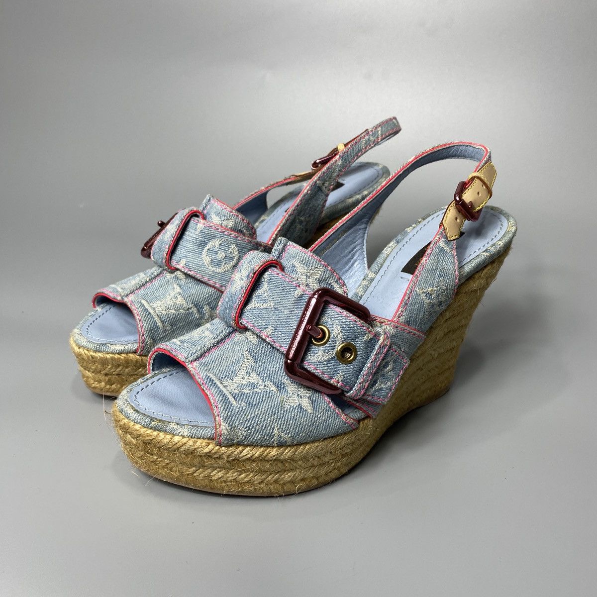 Louis Vuitton Bleached Monogram Denim Wedge Sandals Size US 7 / IT 37 - 1 Thumbnail
