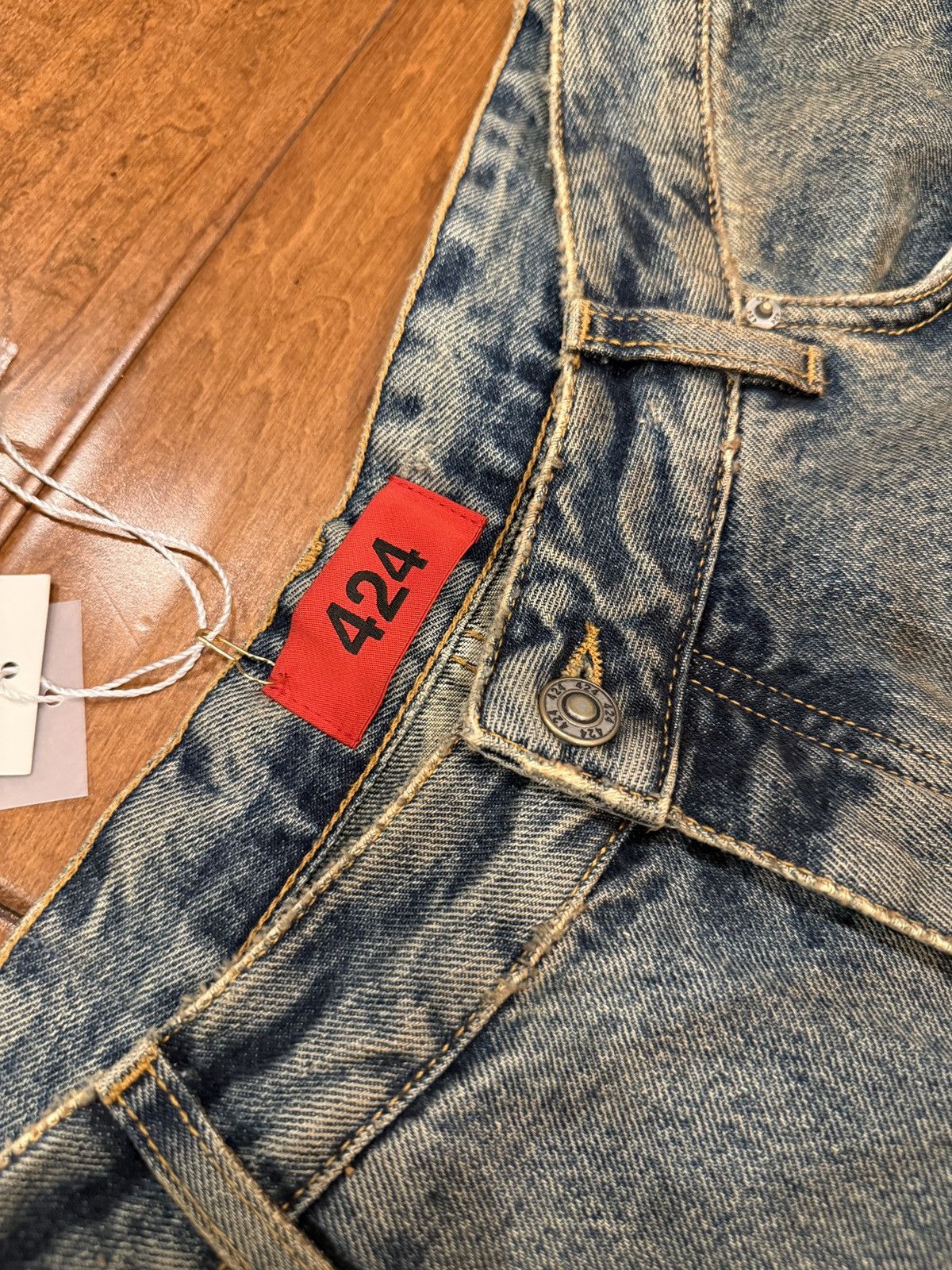 424 424 Big Daddy Denim Blue Brown Sugar Wash Distressed Size US 34 / EU 50 - 7 Thumbnail