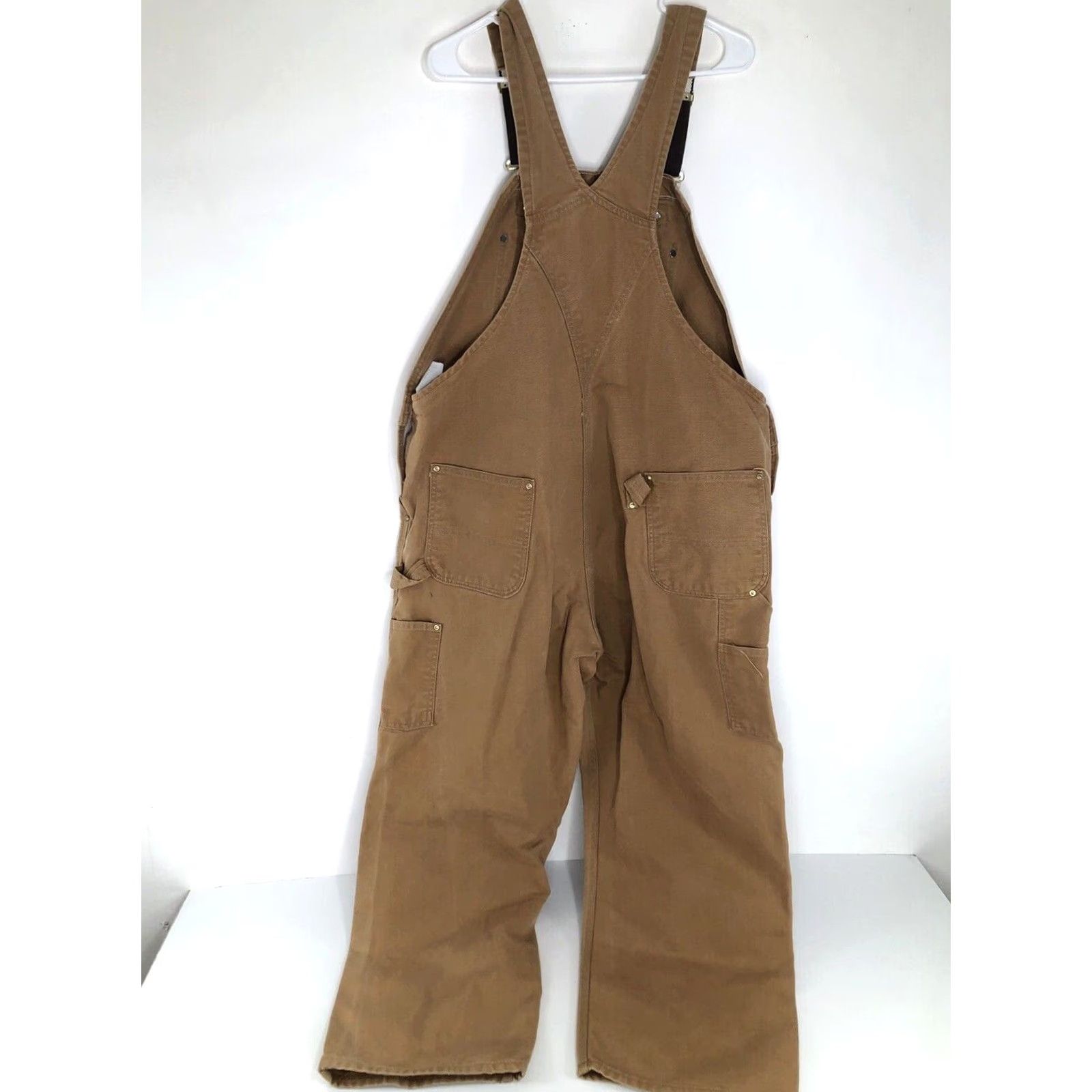 Carhartt CARHARTT Heavy Duty CANVAS Mens Carpenter Overalls 46x28 Brown Size 46 Inseam 28 Bib Double Knee Work Pants Mens Vintage B13 Size US 30 / EU 46 - 4 Thumbnail