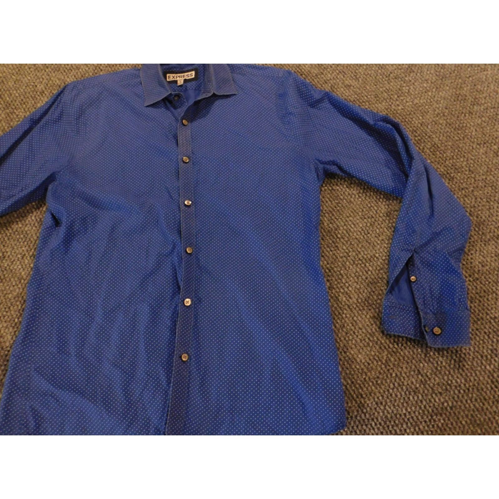 Express Express Mens Button-Down Shirt Medium Blue Dots Slim Fit Extra-Slim Cotton Knit Size US M / EU 48-50 / 2 - 3 Thumbnail
