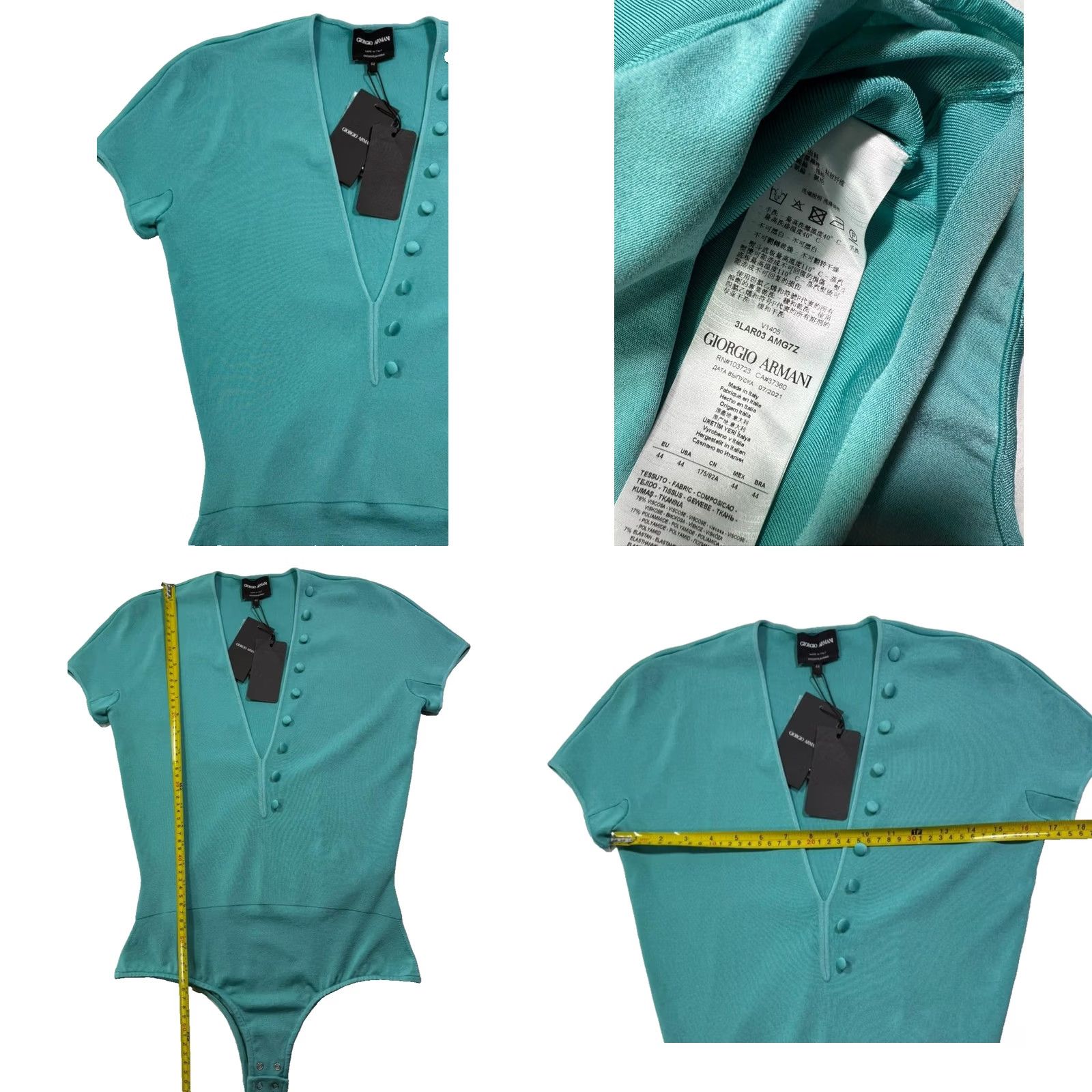 Giorgio Armani Giorgio Armani BODYSUIT Blue 44 V-Neck Short Sleeve – Bnwt Women’s Regular Fit, Dry Clean Only, Casual, Italy, Tank Top Bodysuit Size M / US 6-8 / IT 42-44 - 8 Thumbnail