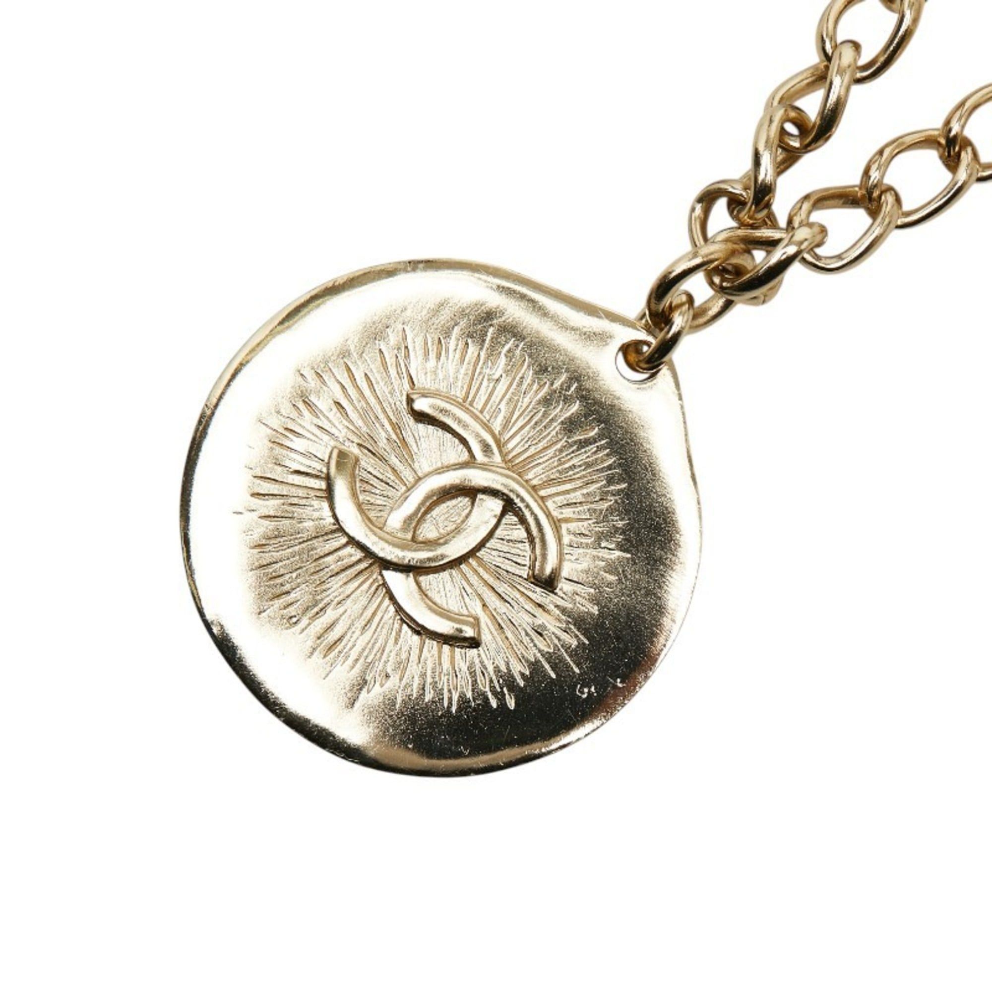 Chanel Chanel Coco Mark Chain Pendant Necklace in Gold and Black Plated Leather for Women Size ONE SIZE - 1 Thumbnail