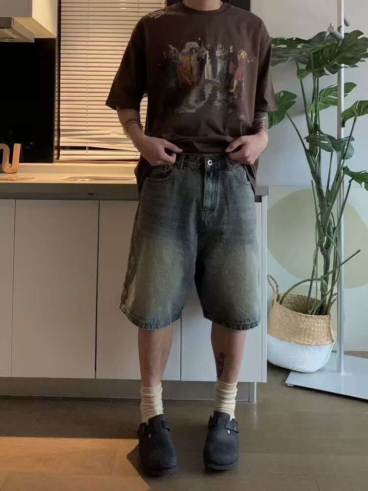 Japanese Brand × Jean Blue washed distressed straight denim shorts y2k Size US 32 / EU 48 - 1 Thumbnail