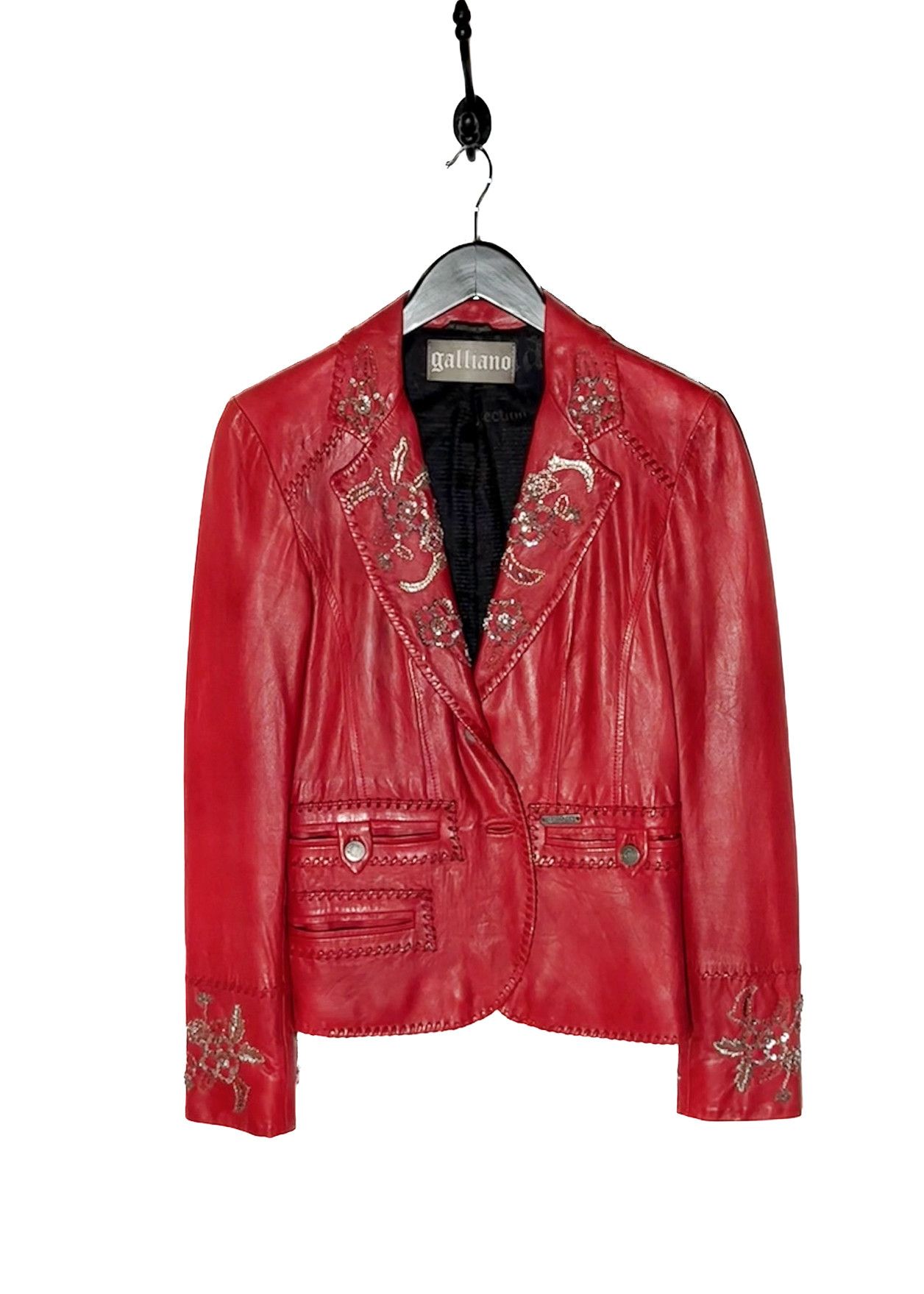 John Galliano Galliano Red Distressed Leather Embellished Blazer Size M / US 6-8 / IT 42-44 - 1 Thumbnail