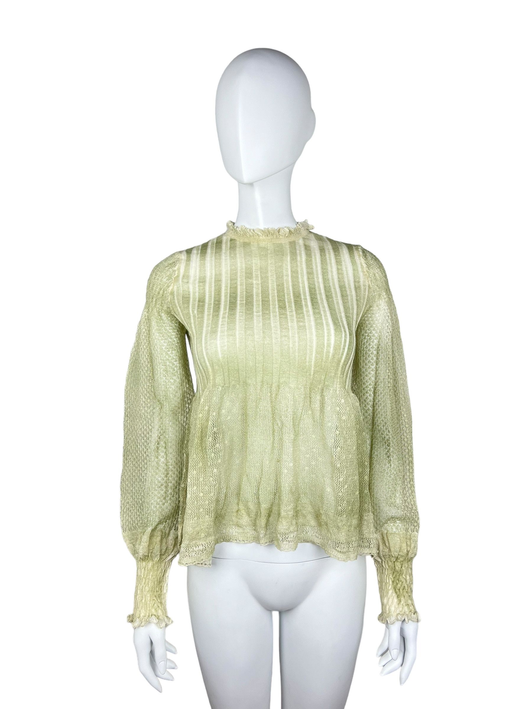 Dior Christian Dior Green Mesh Ruffled Top Size S / US 4 / IT 40 - 1 Thumbnail