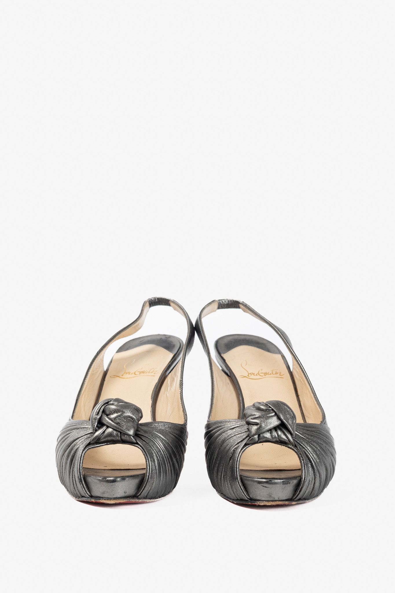 Christian Louboutin Christian Louboutin Metallic Grey Knotted Slingback Sandals Size US 6.5 / IT 36.5 - 2 Thumbnail