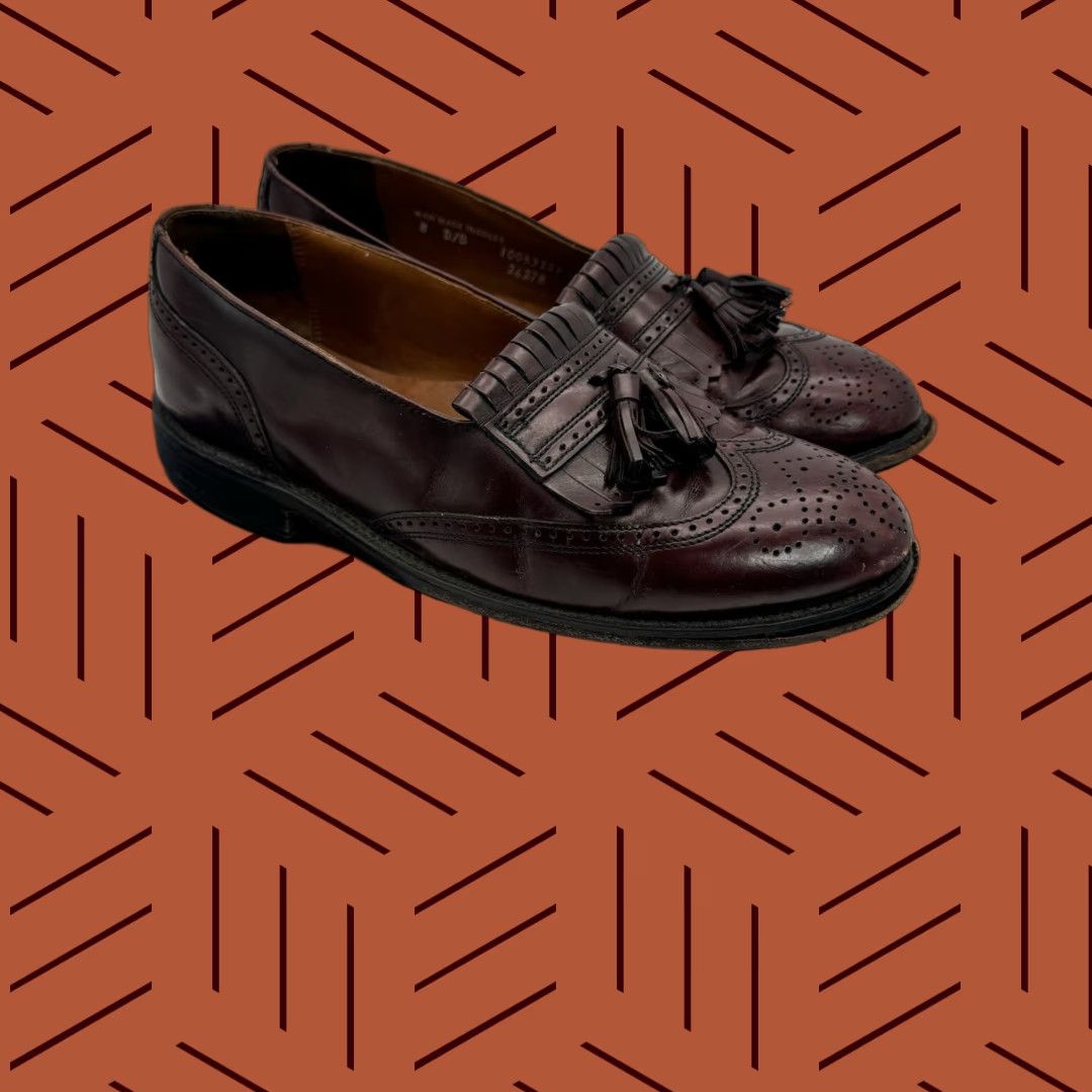 Vintage VINTAGE BOSTONIAN WINGTIP OXFORD LOAFERS BURGUNDY MENS 8 D/B TASSELED Size US 8 / EU 41 - 1 Thumbnail