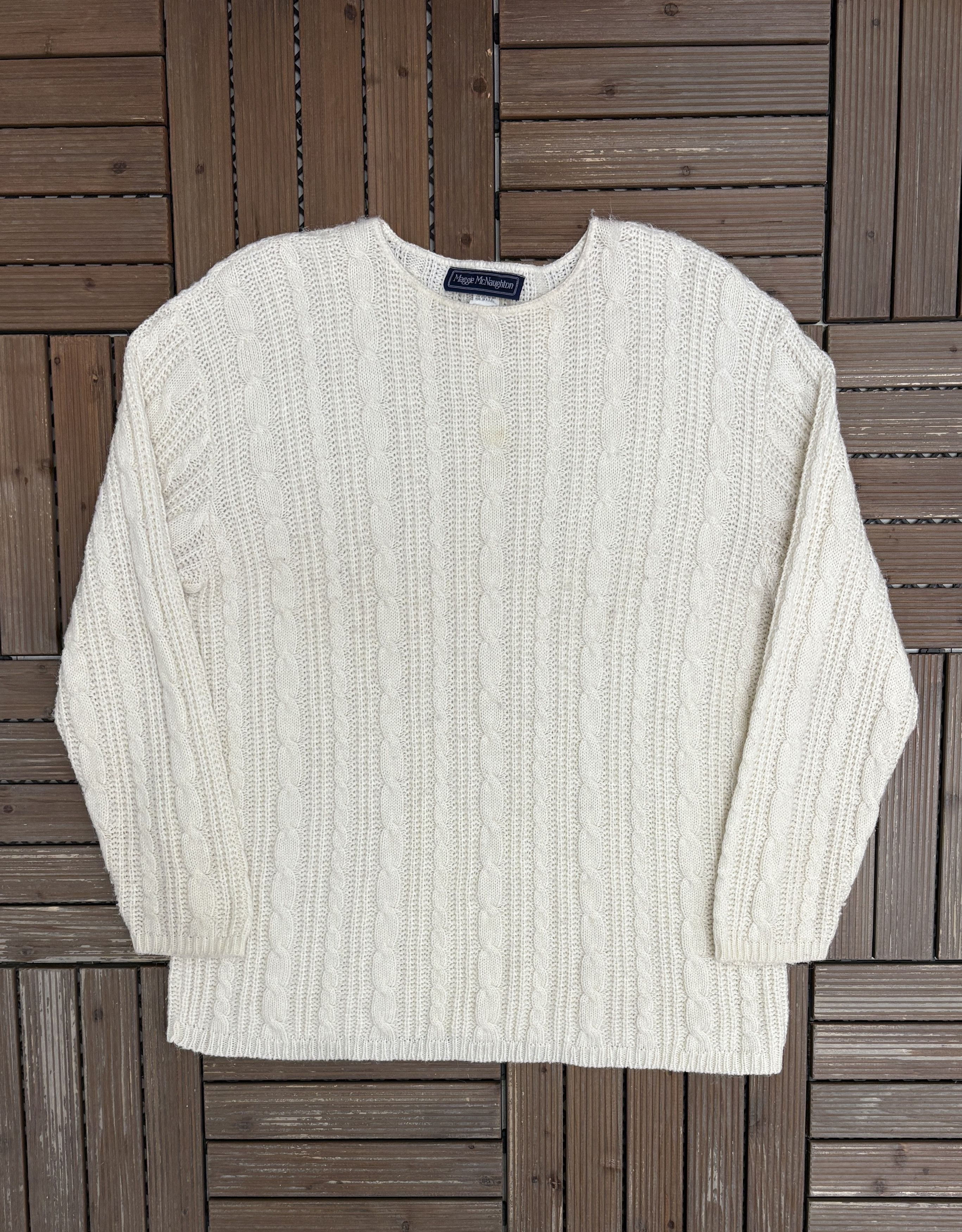Vintage Maggie McNaughton Cable Knit Vintage White Sweater Size US XXL / EU 58 / 5 - 1 Thumbnail