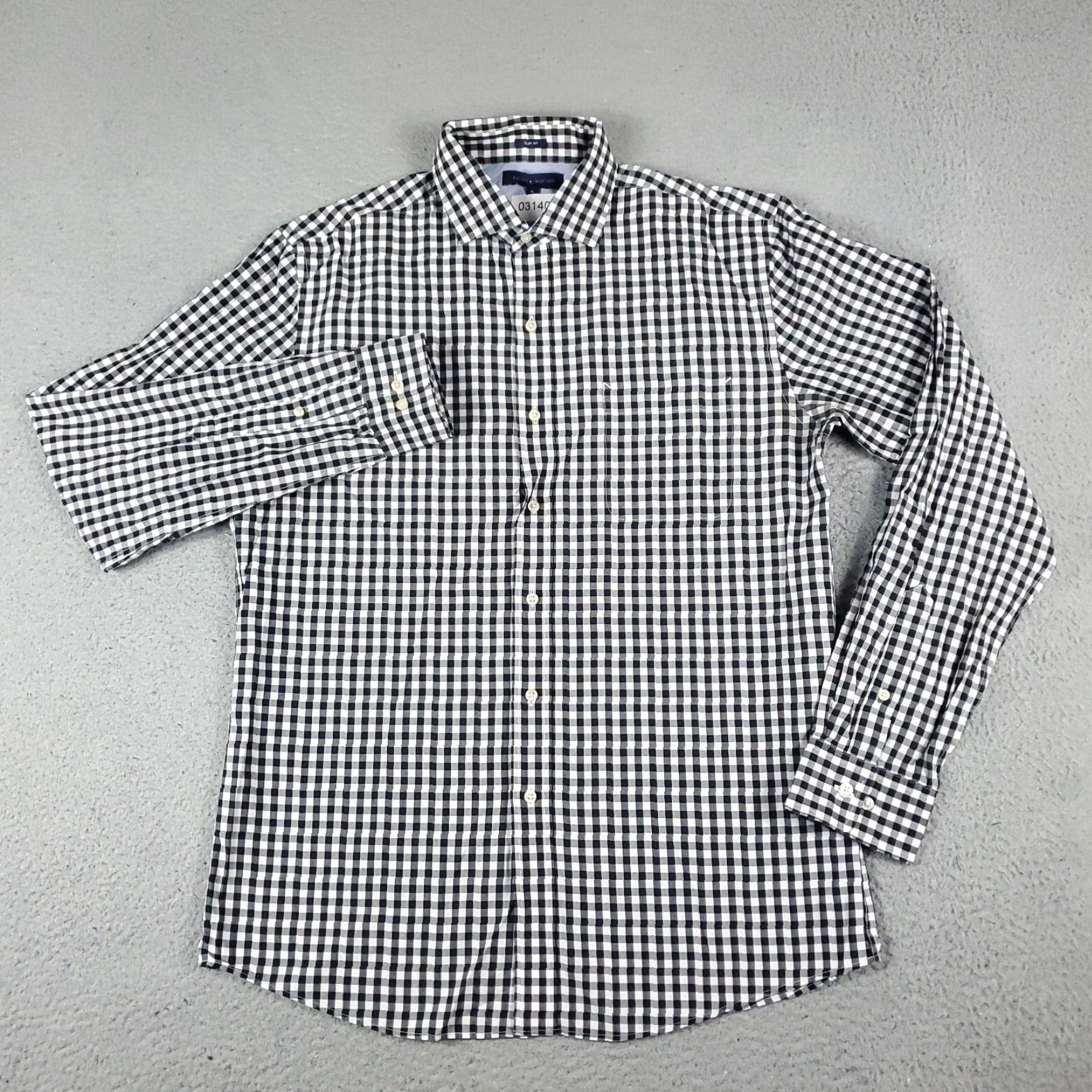 Tommy Hilfiger Tommy Hilfiger Dress Shirt Mens 16 Black Check Long Sleeve Button Up Size 42R - 2 Thumbnail