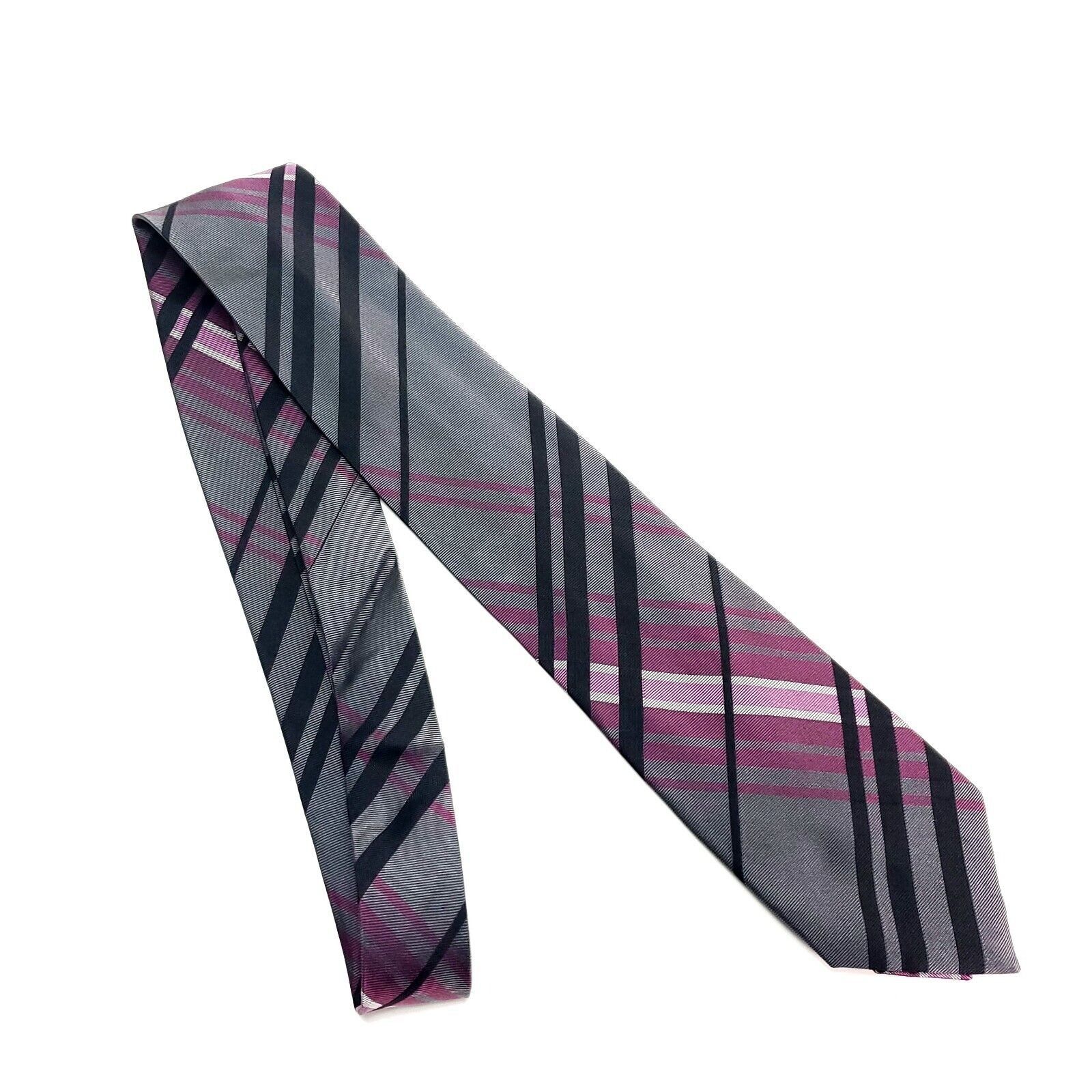Van Heusen Van Heusen Silk Tie Woven Black Purple Gray Plaid Size ONE SIZE - 6 Thumbnail
